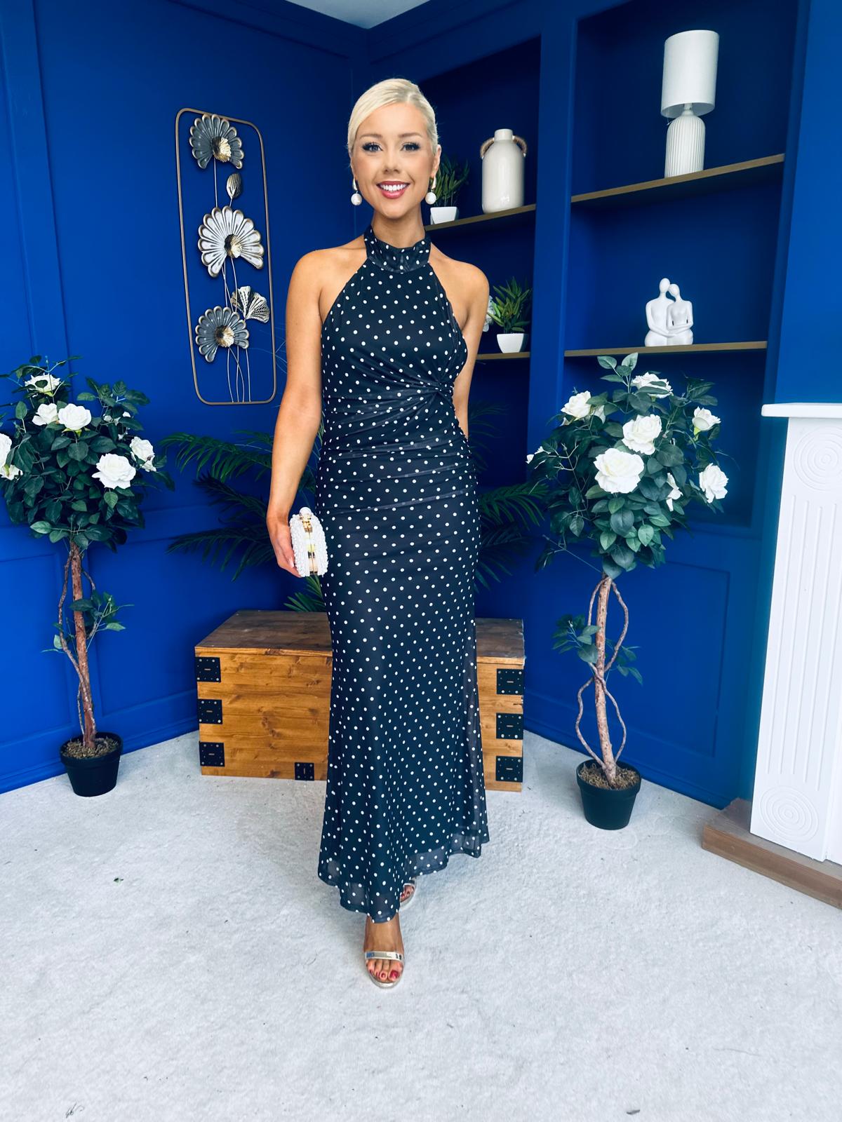 Robin Halterneck Maxi Dress Polka Black