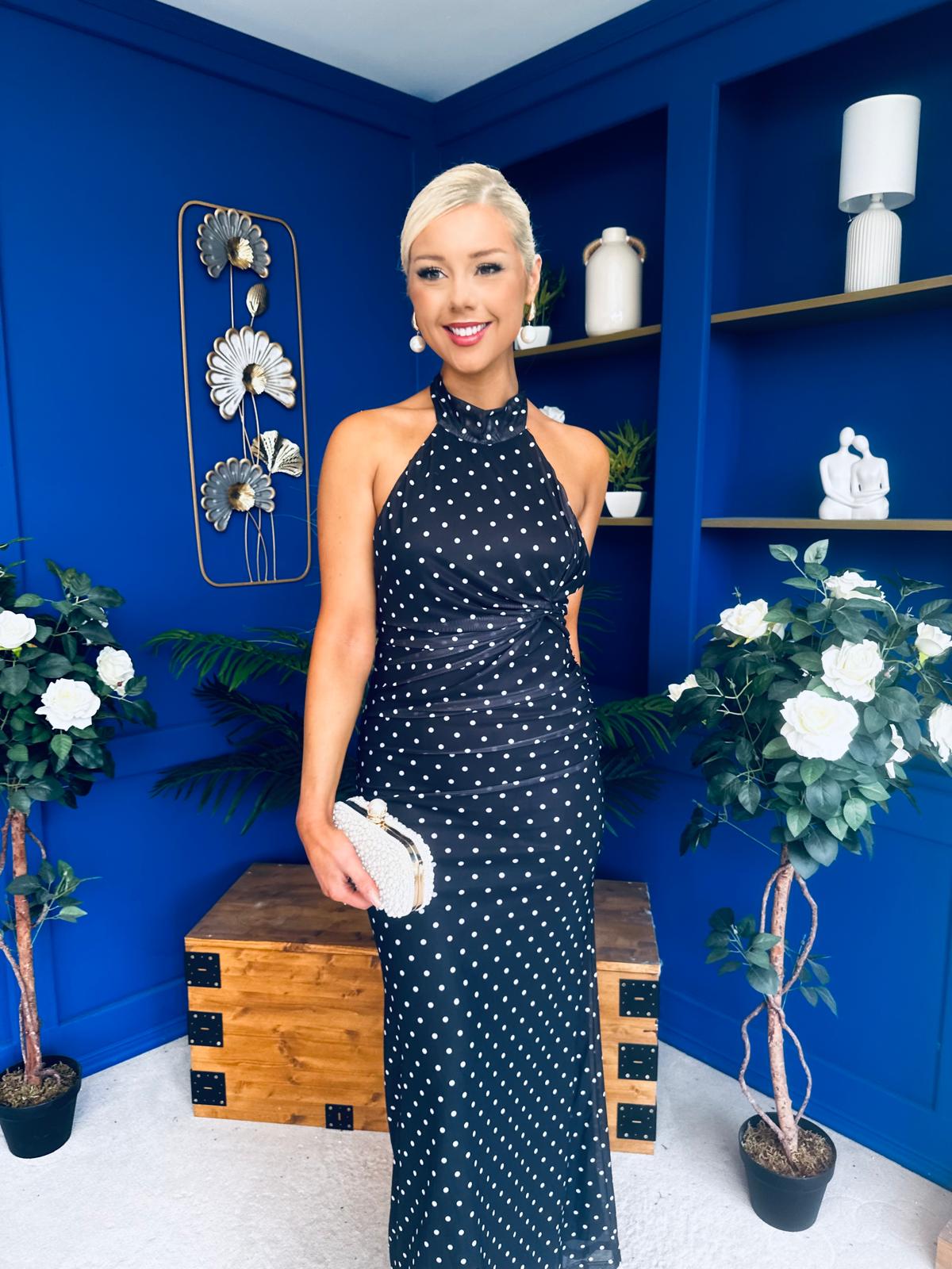 Robin Halterneck Maxi Dress Polka Black