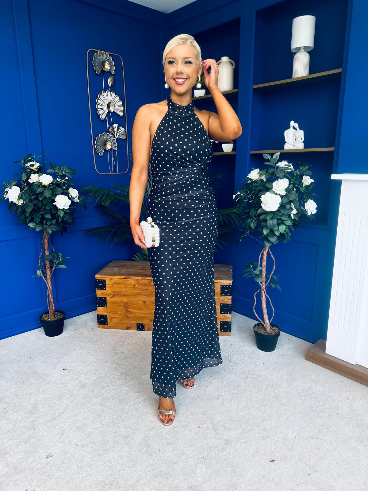 Robin Halterneck Maxi Dress Polka Black