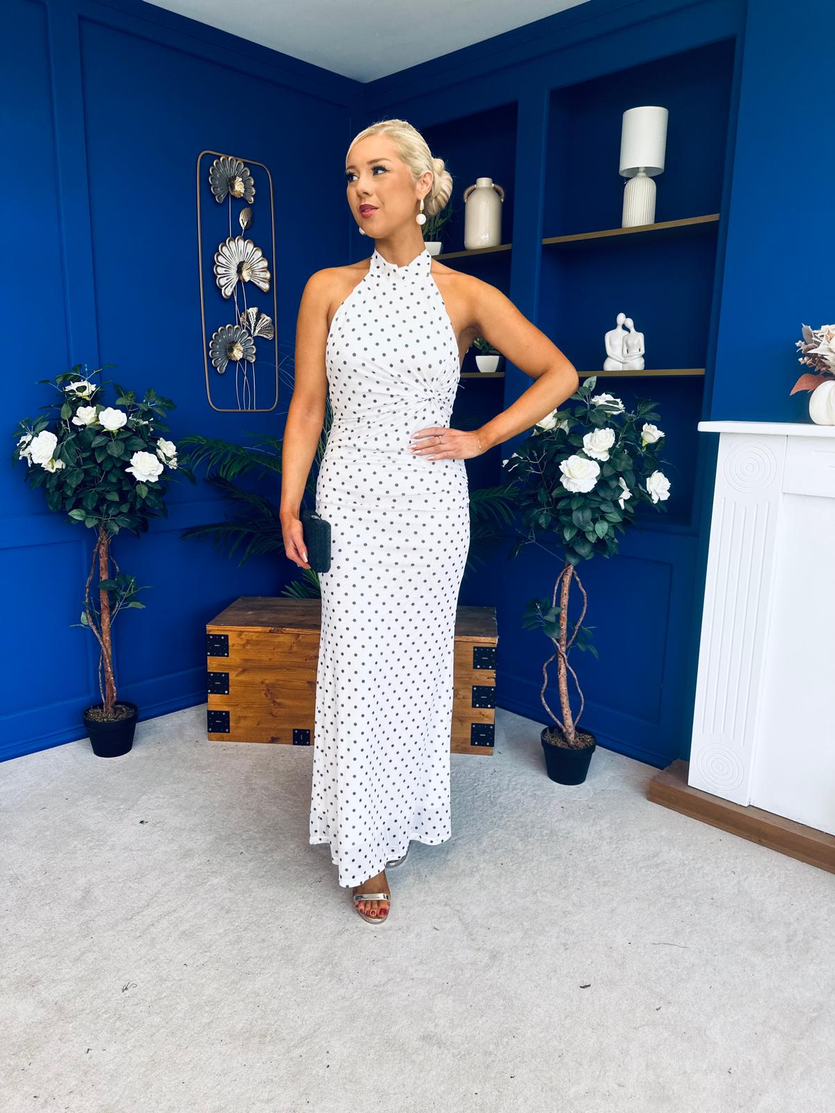Robin Halterneck Maxi Dress Polka White