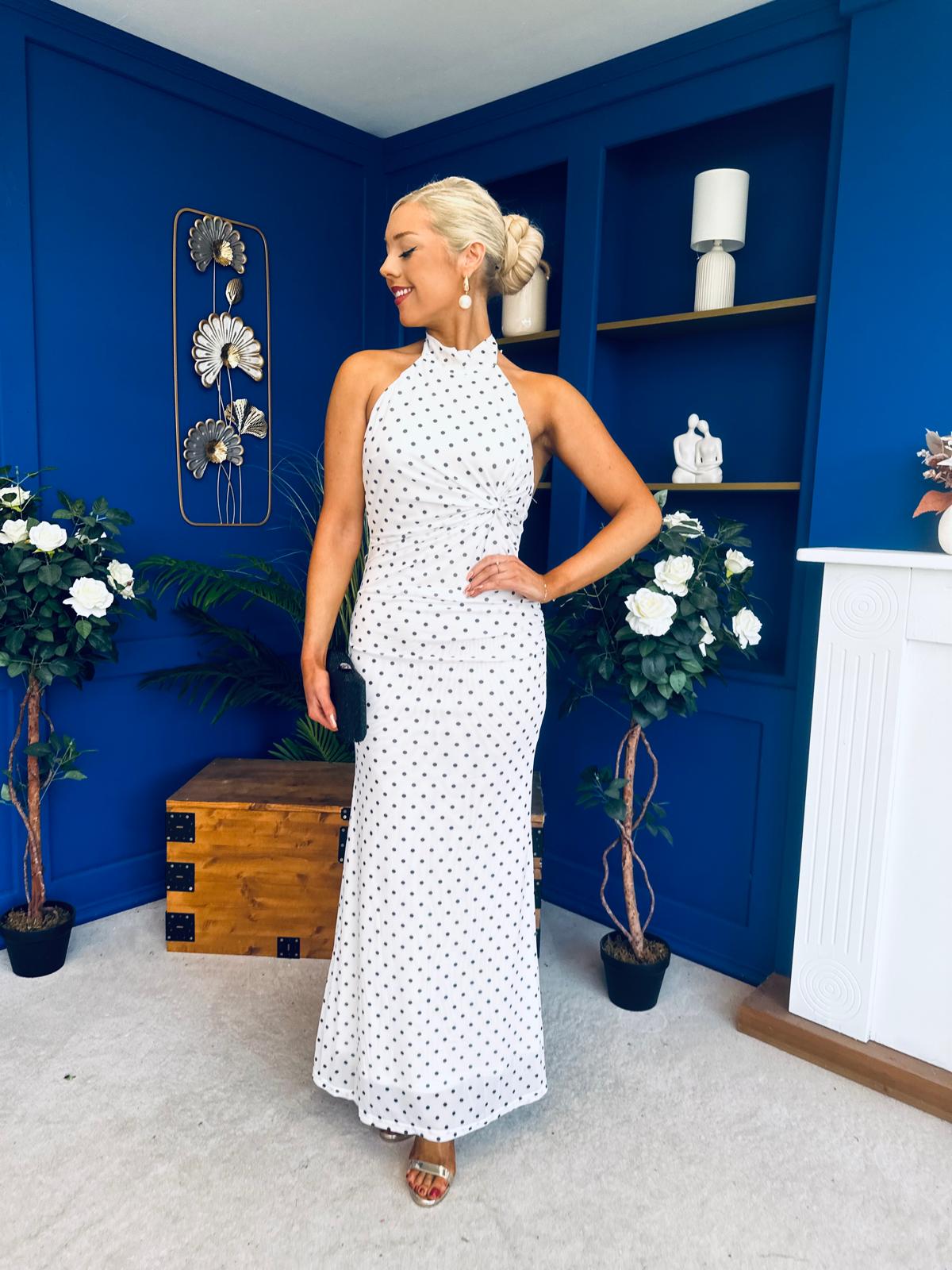 Robin Halterneck Maxi Dress Polka White