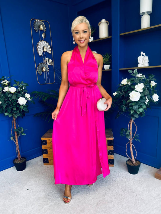 Gerri Halterneck Midi Dress Hot Pink