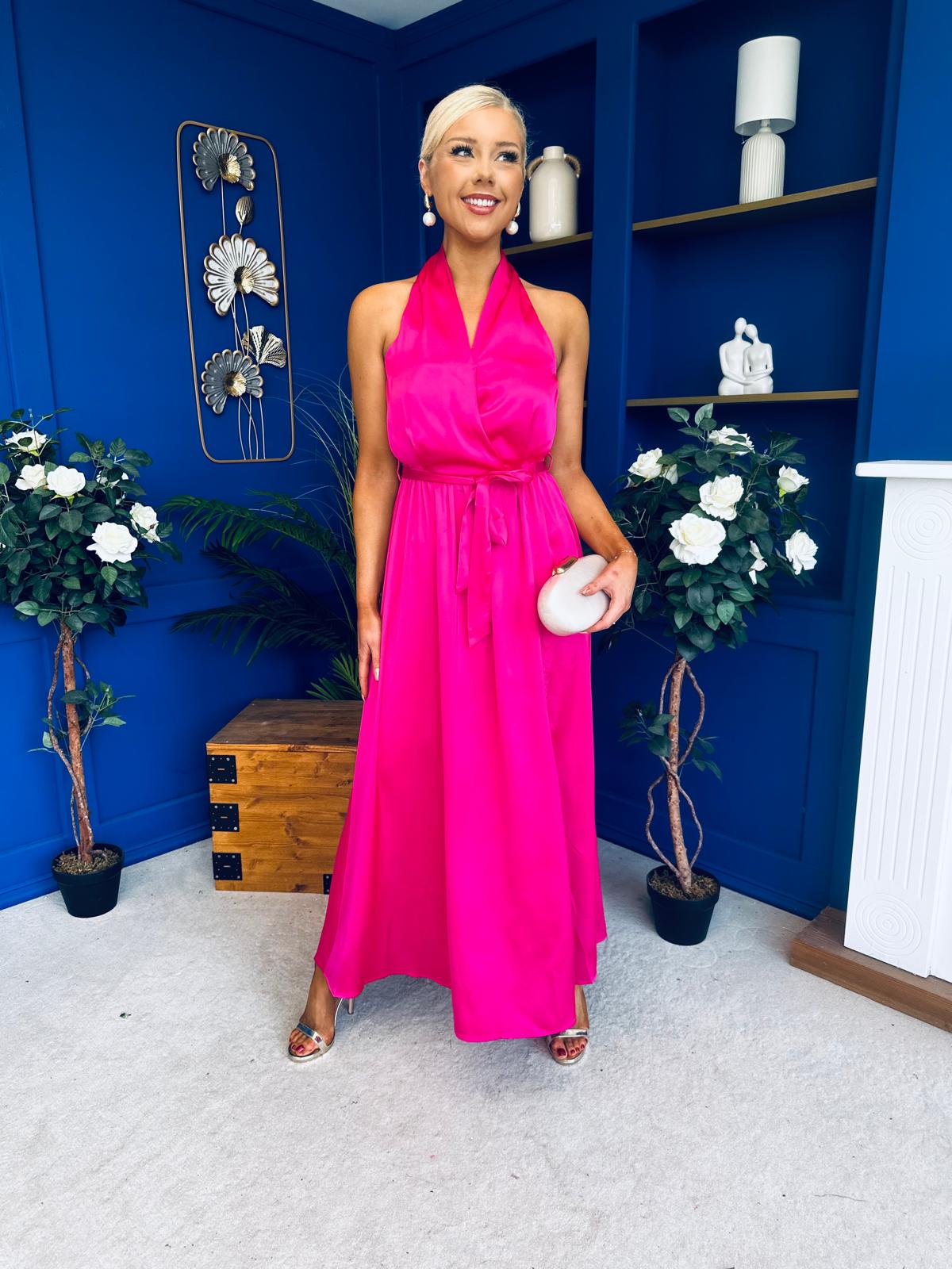 Gerri Halterneck Midi Dress Hot Pink