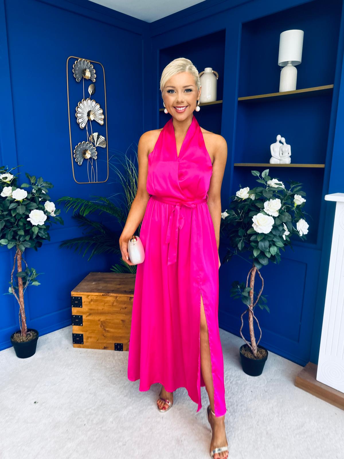 Gerri Halterneck Midi Dress Hot Pink
