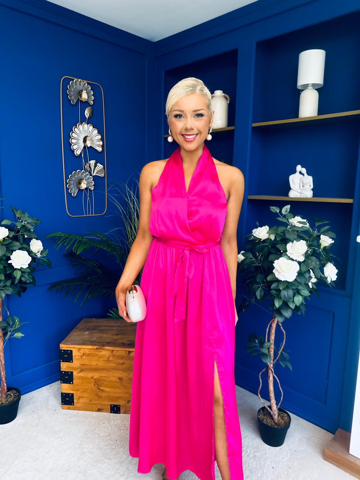 Gerri Halterneck Midi Dress Hot Pink