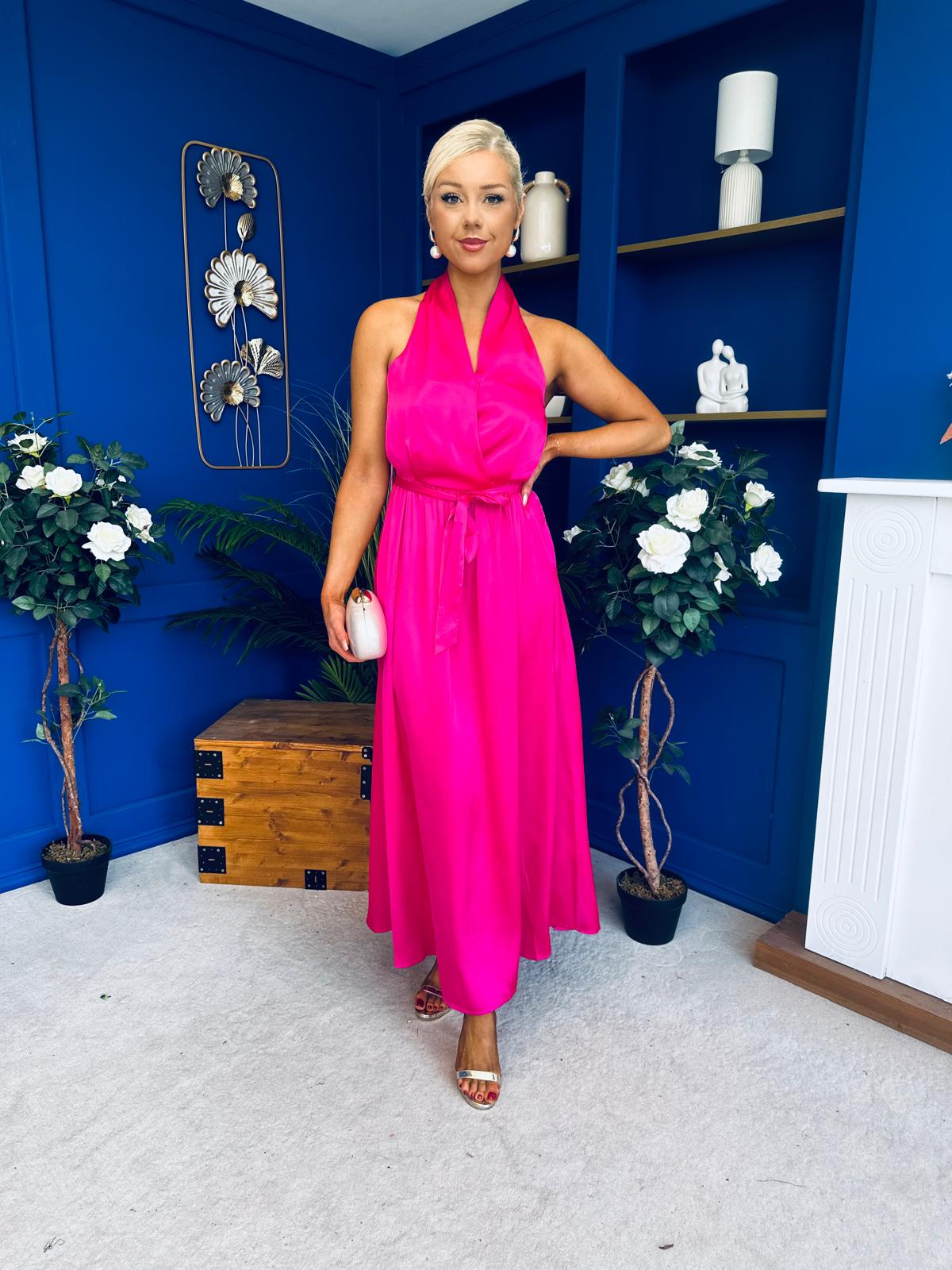 Gerri Halterneck Midi Dress Hot Pink