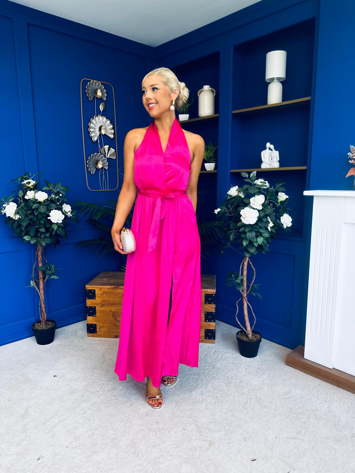 Gerri Halterneck Midi Dress Hot Pink