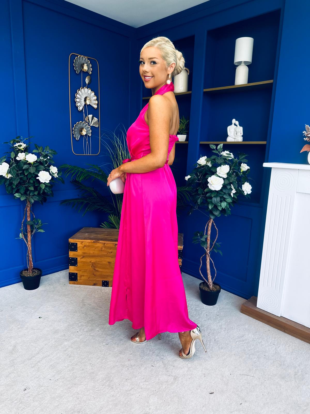 Gerri Halterneck Midi Dress Hot Pink