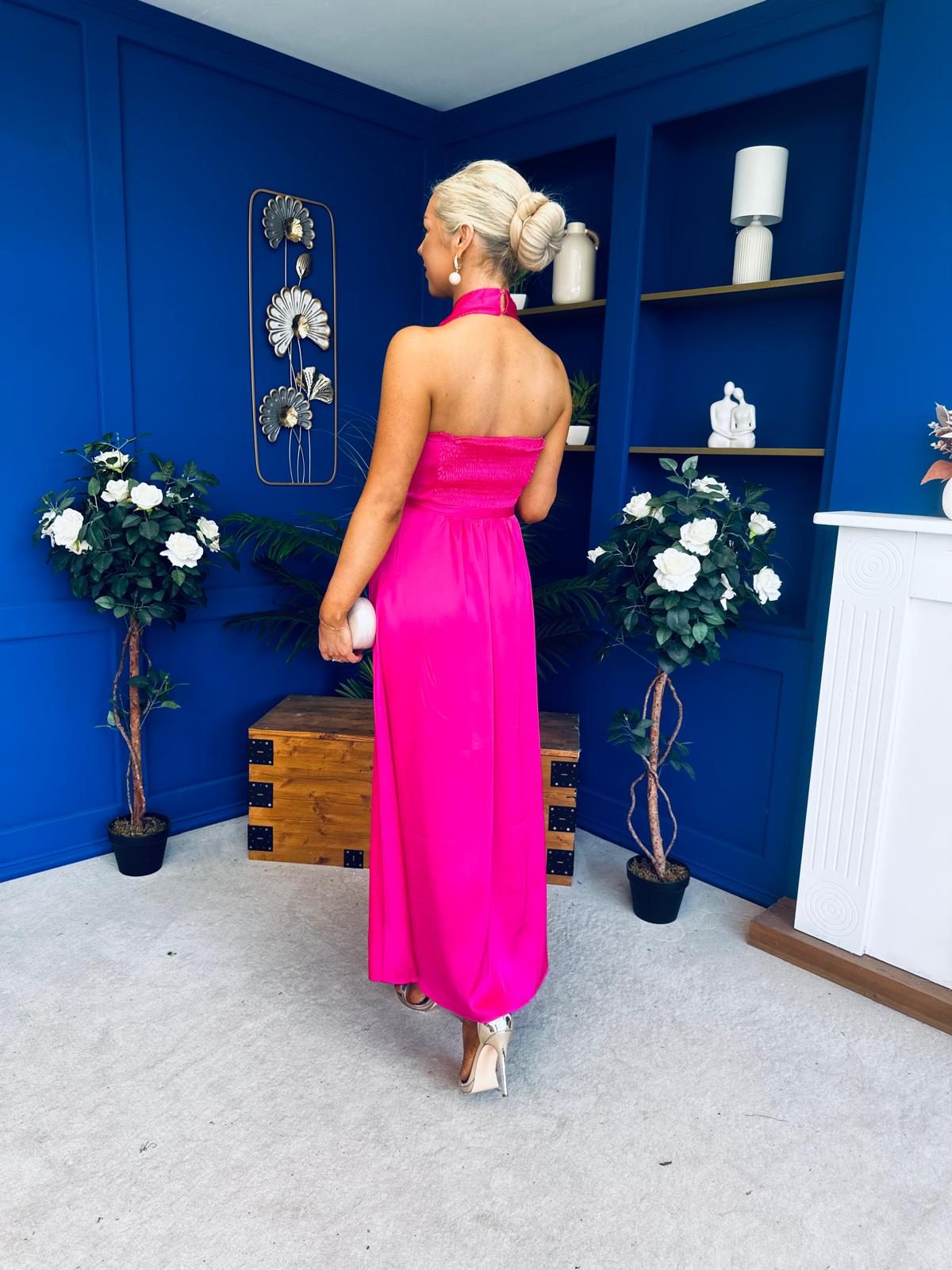 Gerri Halterneck Midi Dress Hot Pink