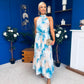 Zelpha Halterneck Tiered Maxi Dress Blue Marble