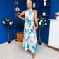 Zelpha Halterneck Tiered Maxi Dress Blue Marble
