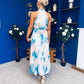 Zelpha Halterneck Tiered Maxi Dress Blue Marble