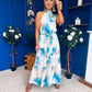 Zelpha Halterneck Tiered Maxi Dress Blue Marble