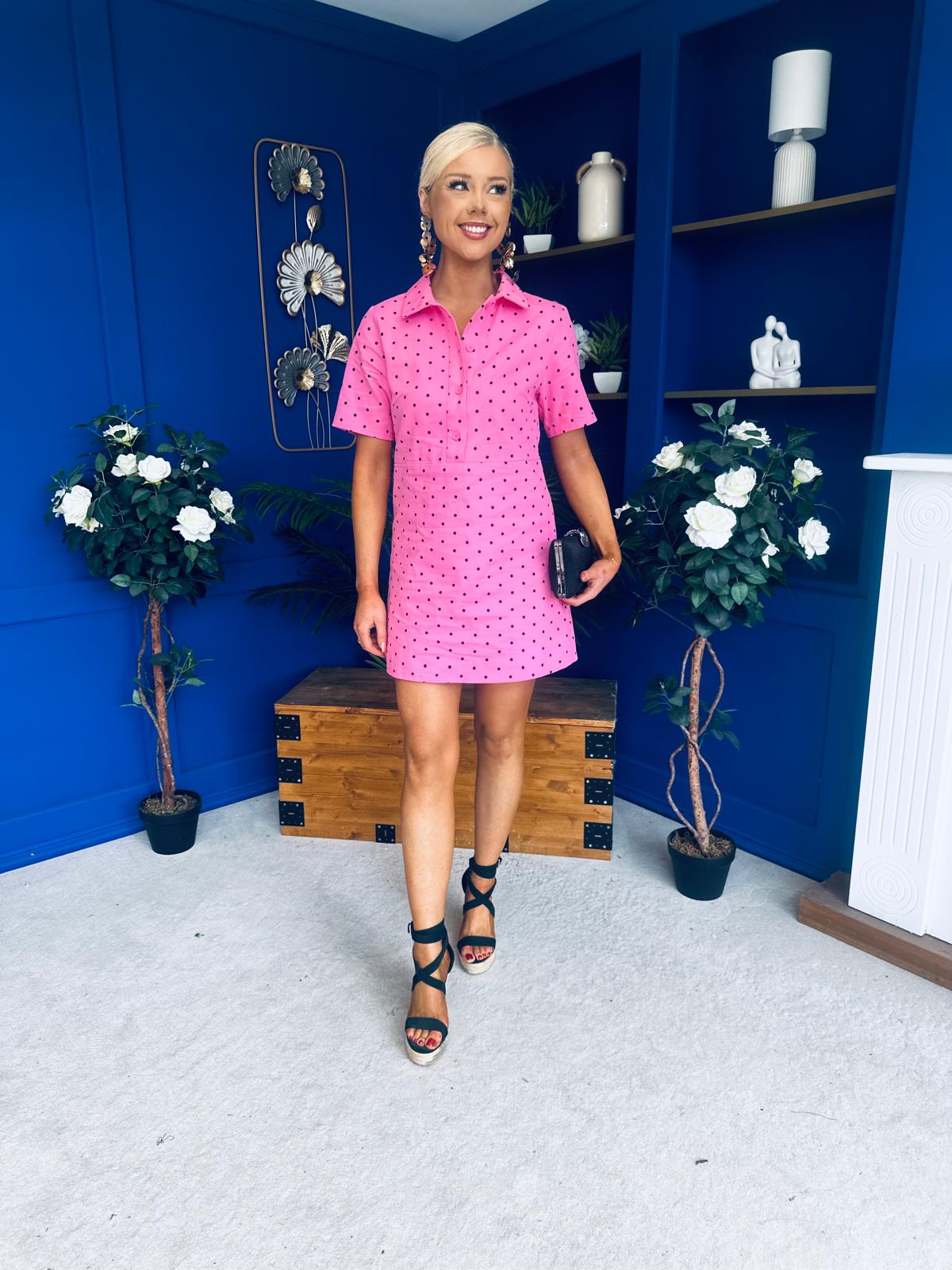 Julia Denim Mini Dress Polka Pink