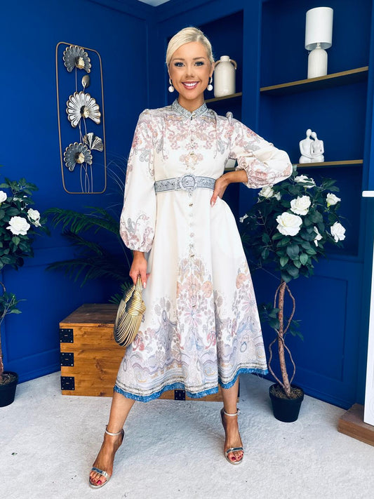 Zoe Detailed Occasion Shirt Dress Cream