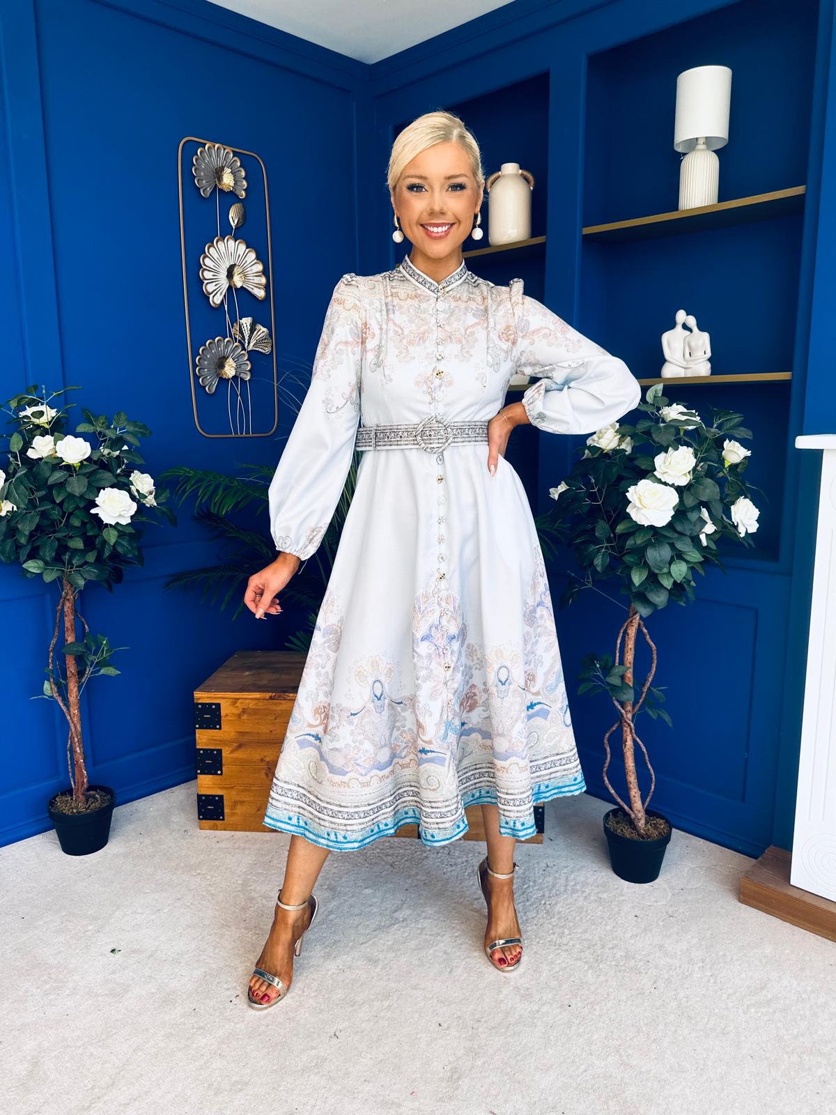Zoe Detailed Occasion Shirt Dress Pwr Blue