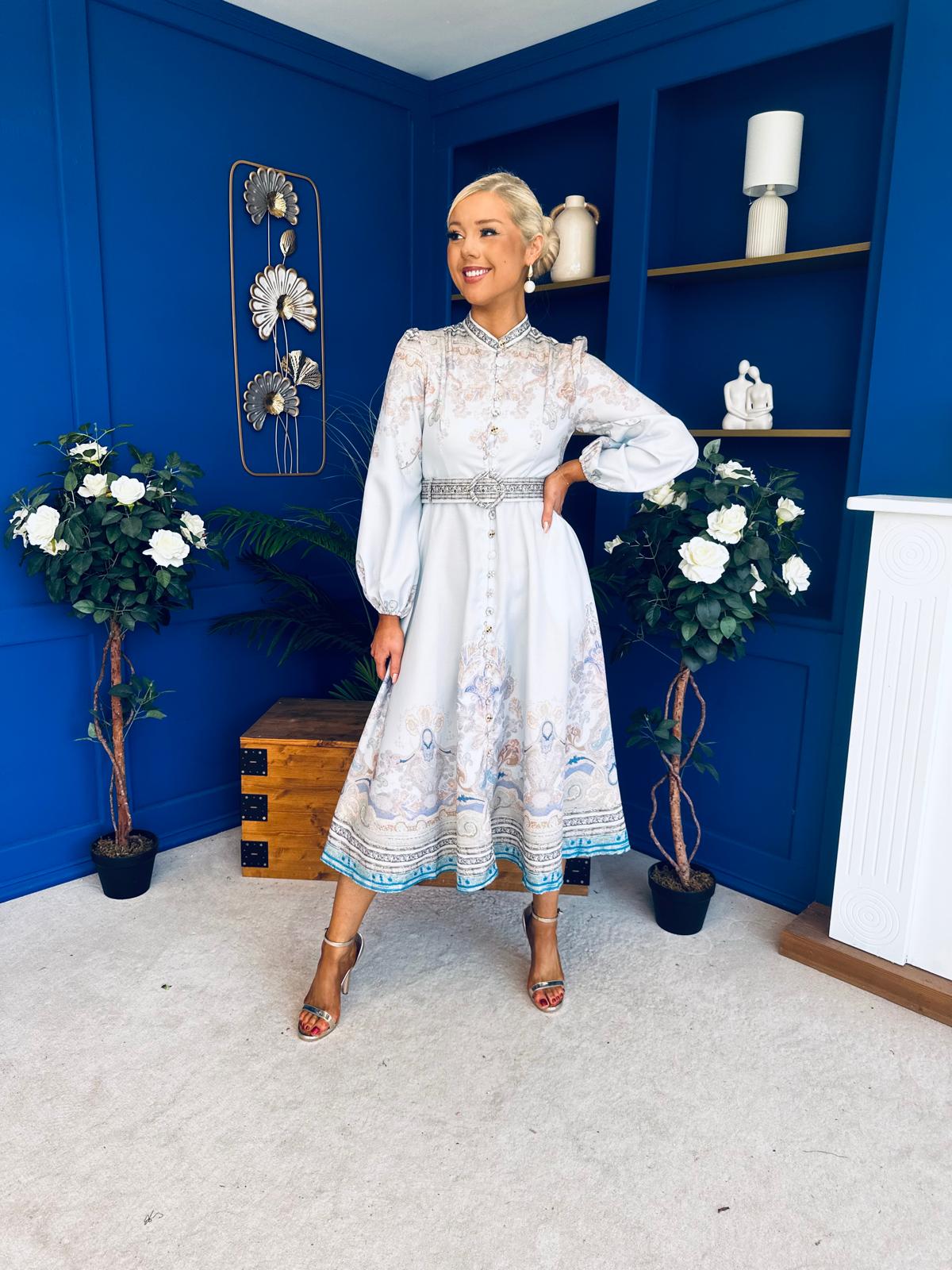Zoe Detailed Occasion Shirt Dress Pwr Blue