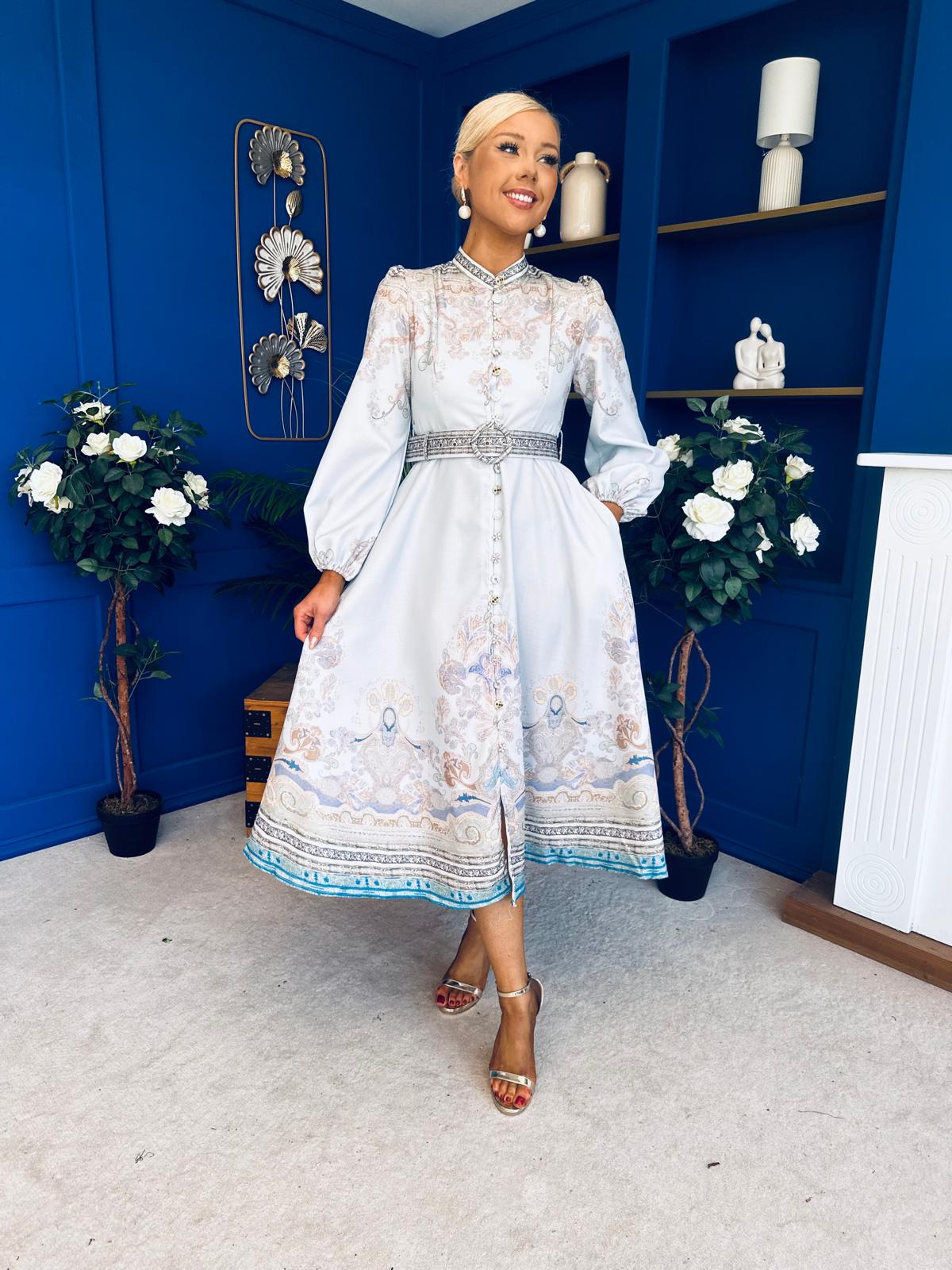 Zoe Detailed Occasion Shirt Dress Pwr Blue