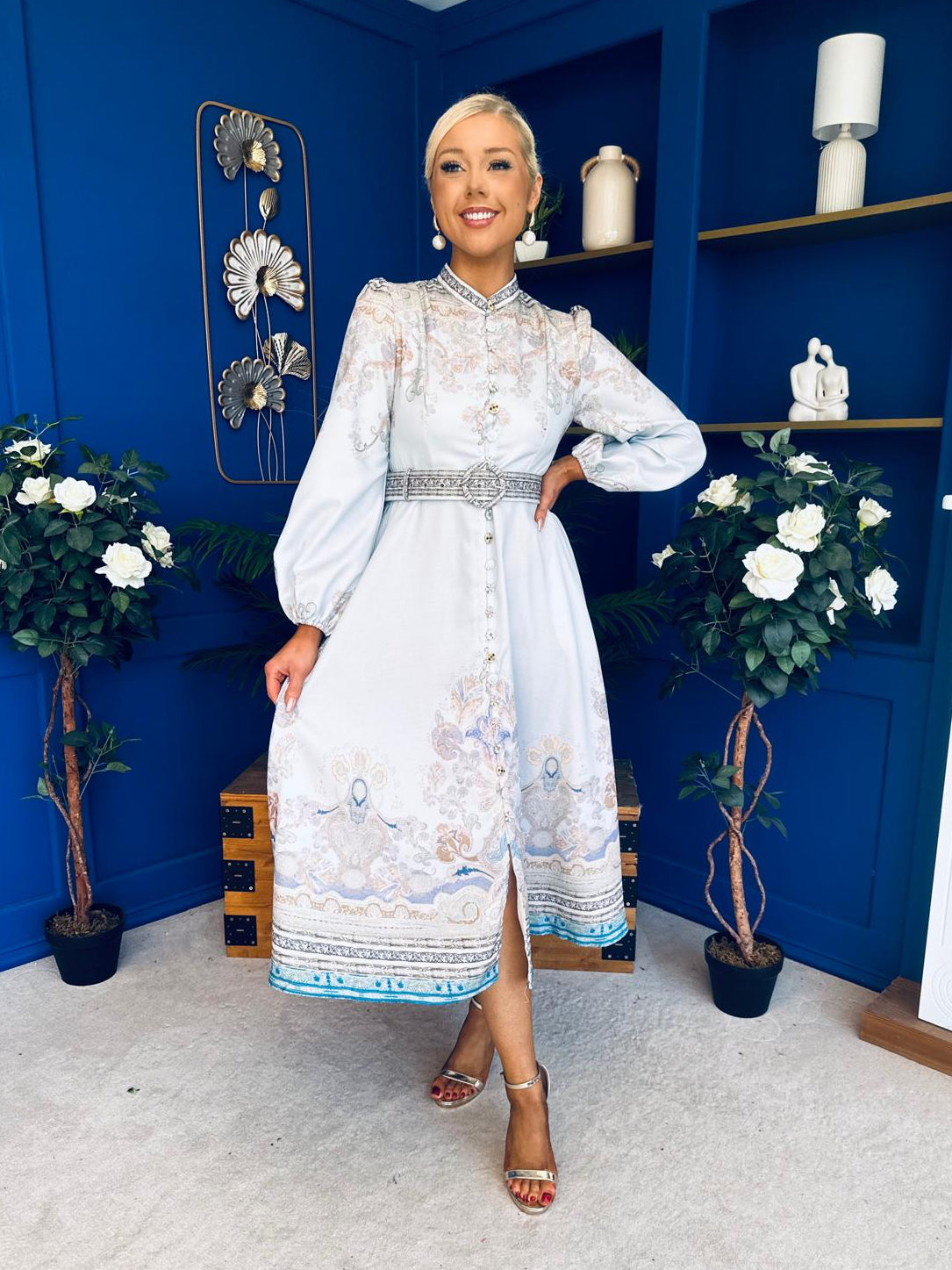 Zoe Detailed Occasion Shirt Dress Pwr Blue