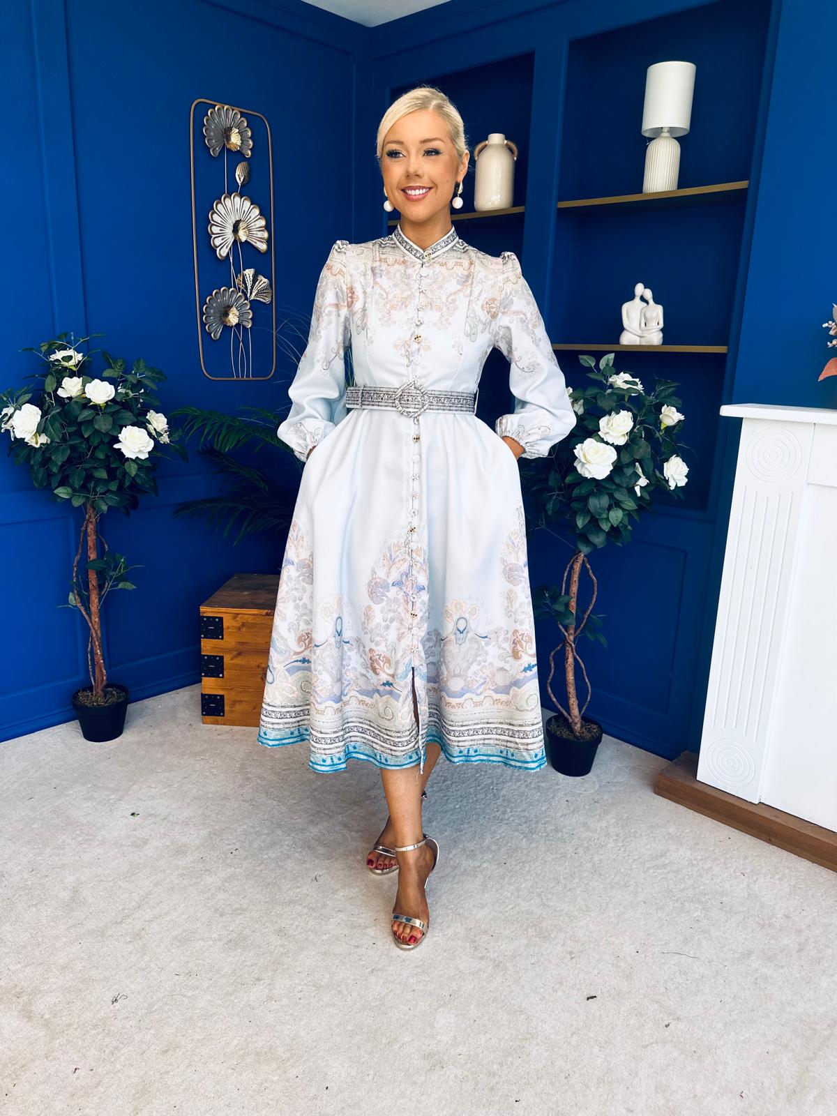 Zoe Detailed Occasion Shirt Dress Pwr Blue