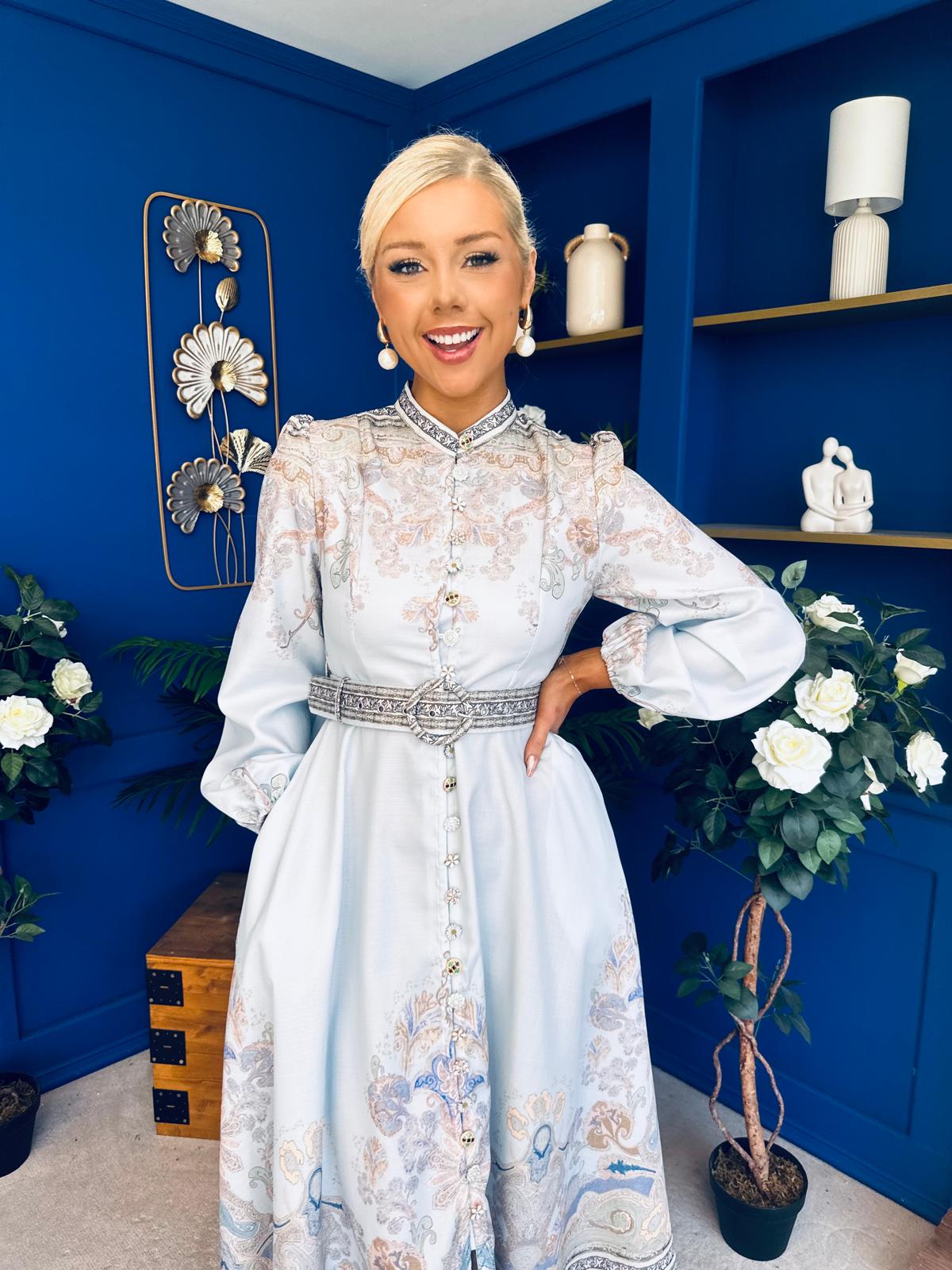 Zoe Detailed Occasion Shirt Dress Pwr Blue