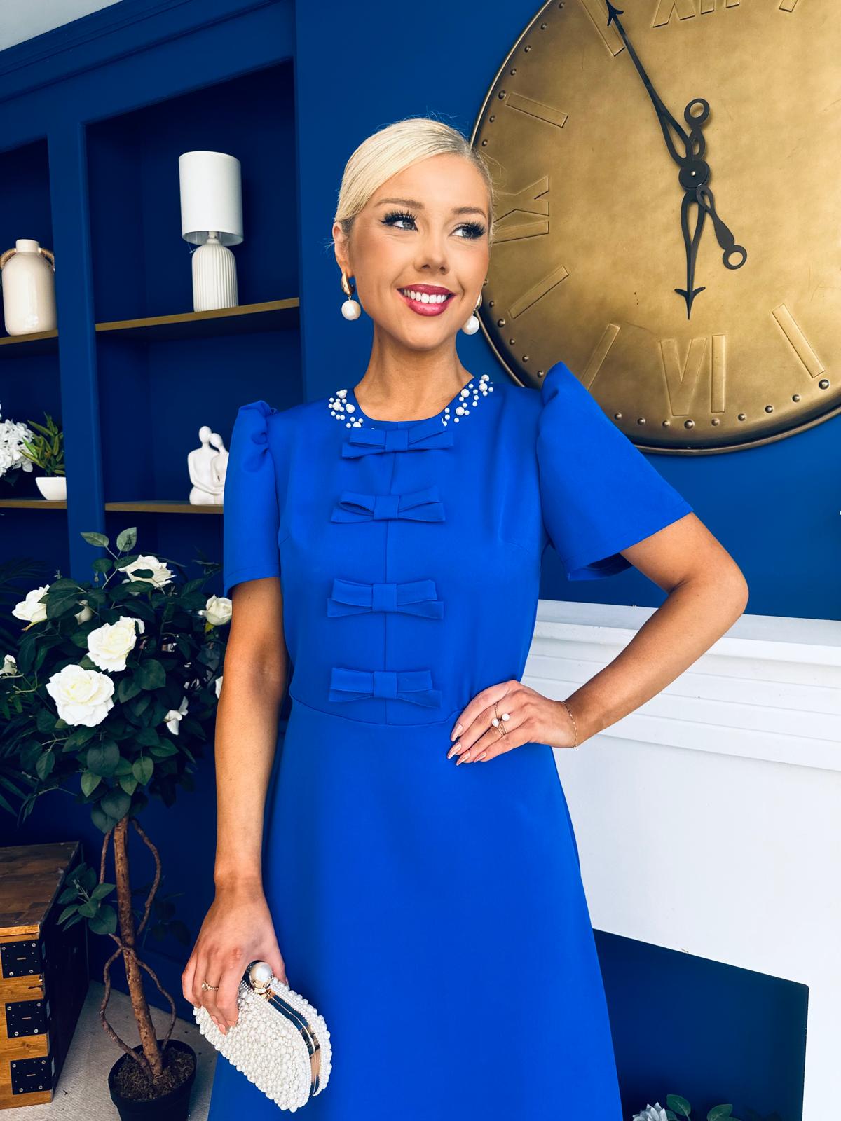 Charlotte Pearl & Bow Detail Occasion Dress Cobalt