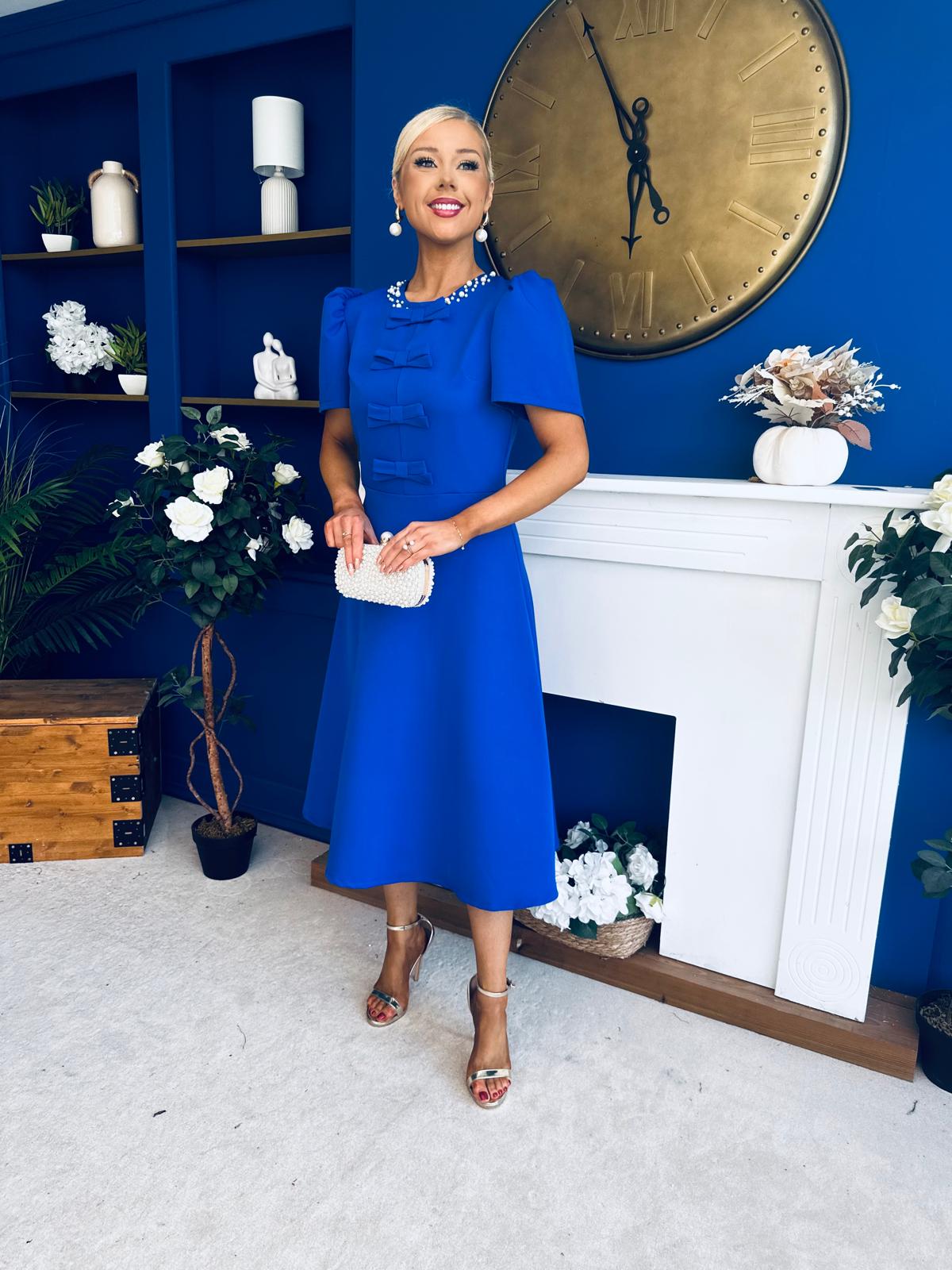 Charlotte Pearl & Bow Detail Occasion Dress Cobalt