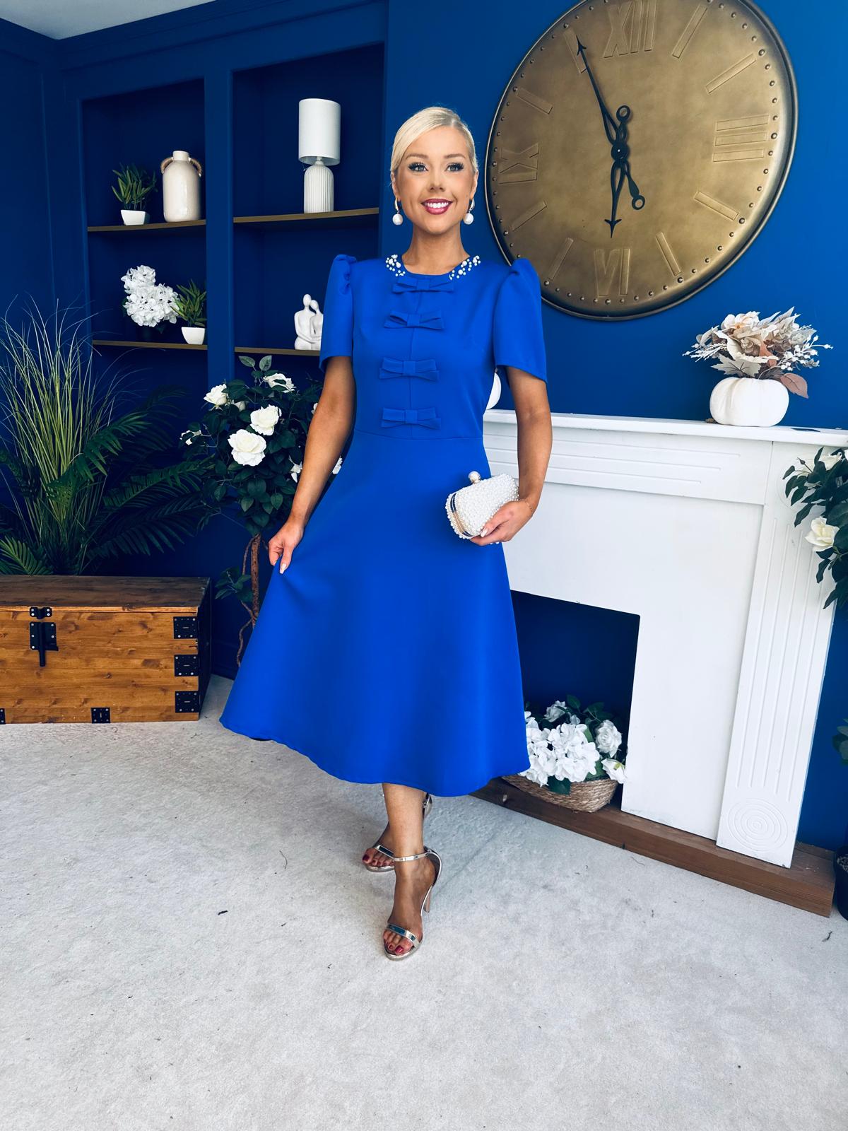 Charlotte Pearl & Bow Detail Occasion Dress Cobalt