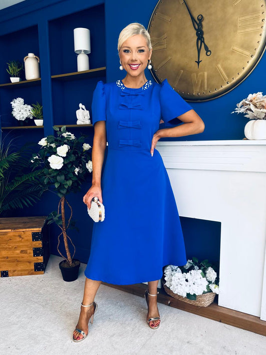 Charlotte Pearl & Bow Detail Occasion Dress Cobalt