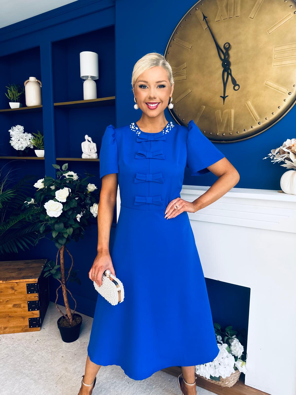 Charlotte Pearl & Bow Detail Occasion Dress Cobalt