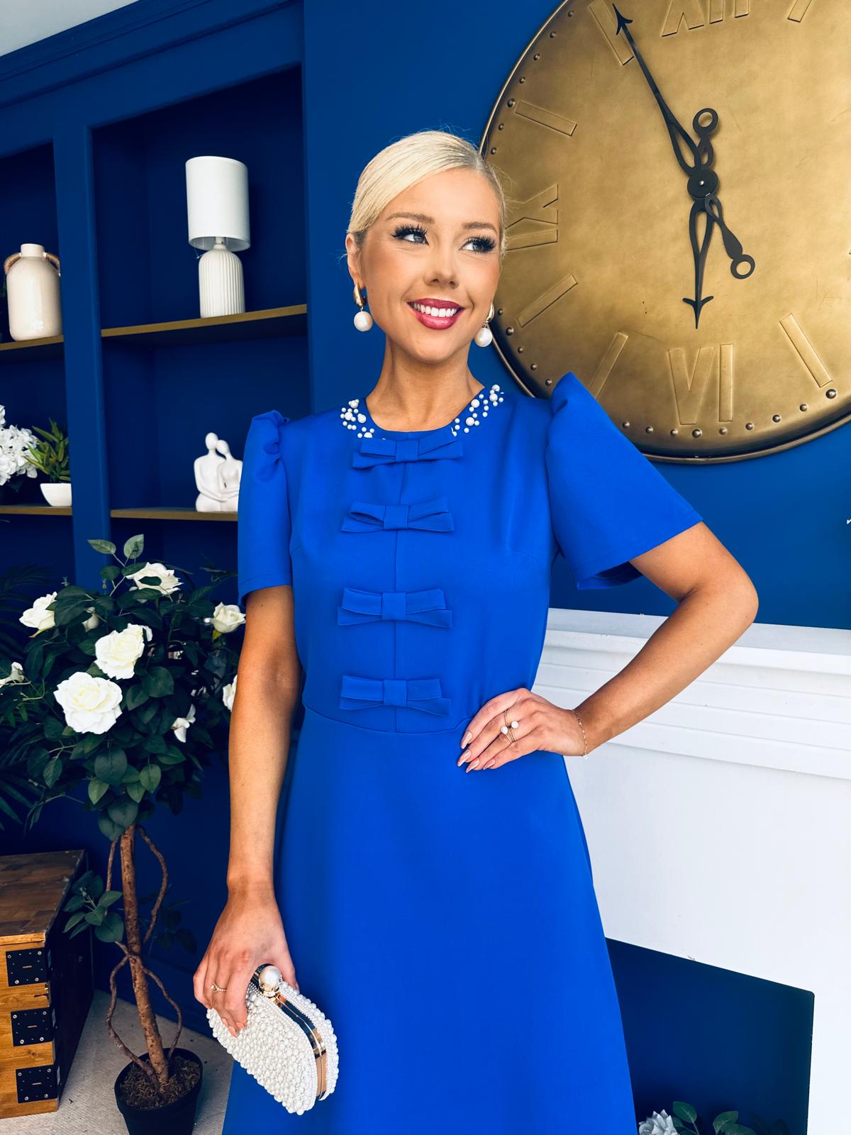 Charlotte Pearl & Bow Detail Occasion Dress Cobalt
