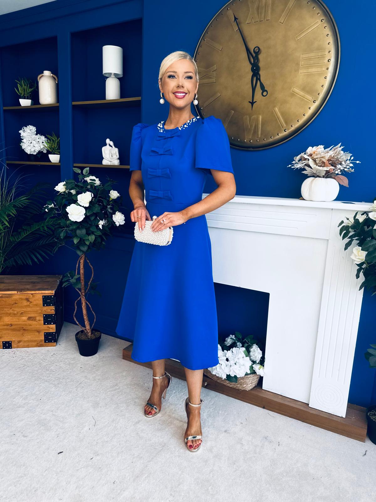Charlotte Pearl & Bow Detail Occasion Dress Cobalt