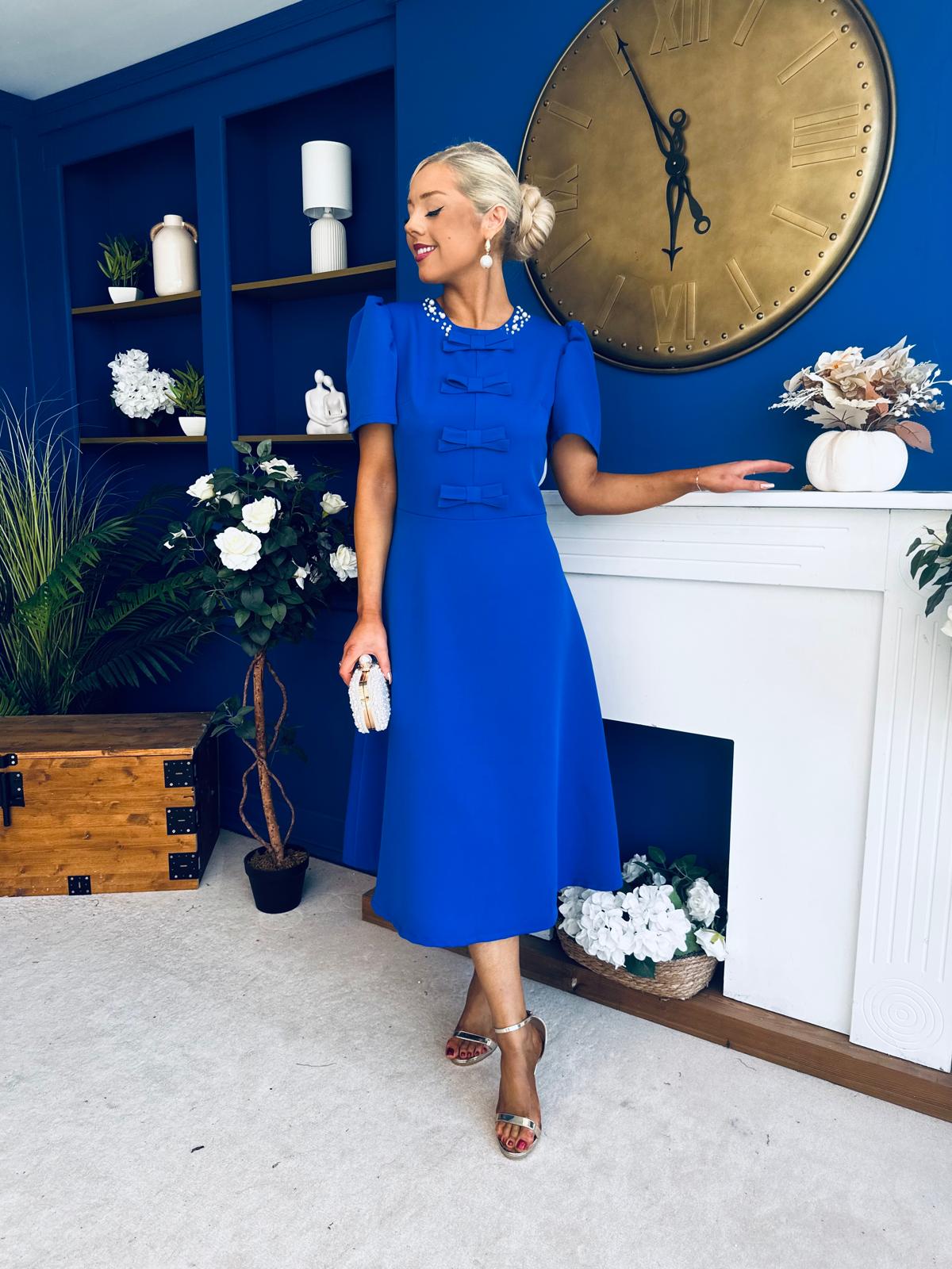 Charlotte Pearl & Bow Detail Occasion Dress Cobalt