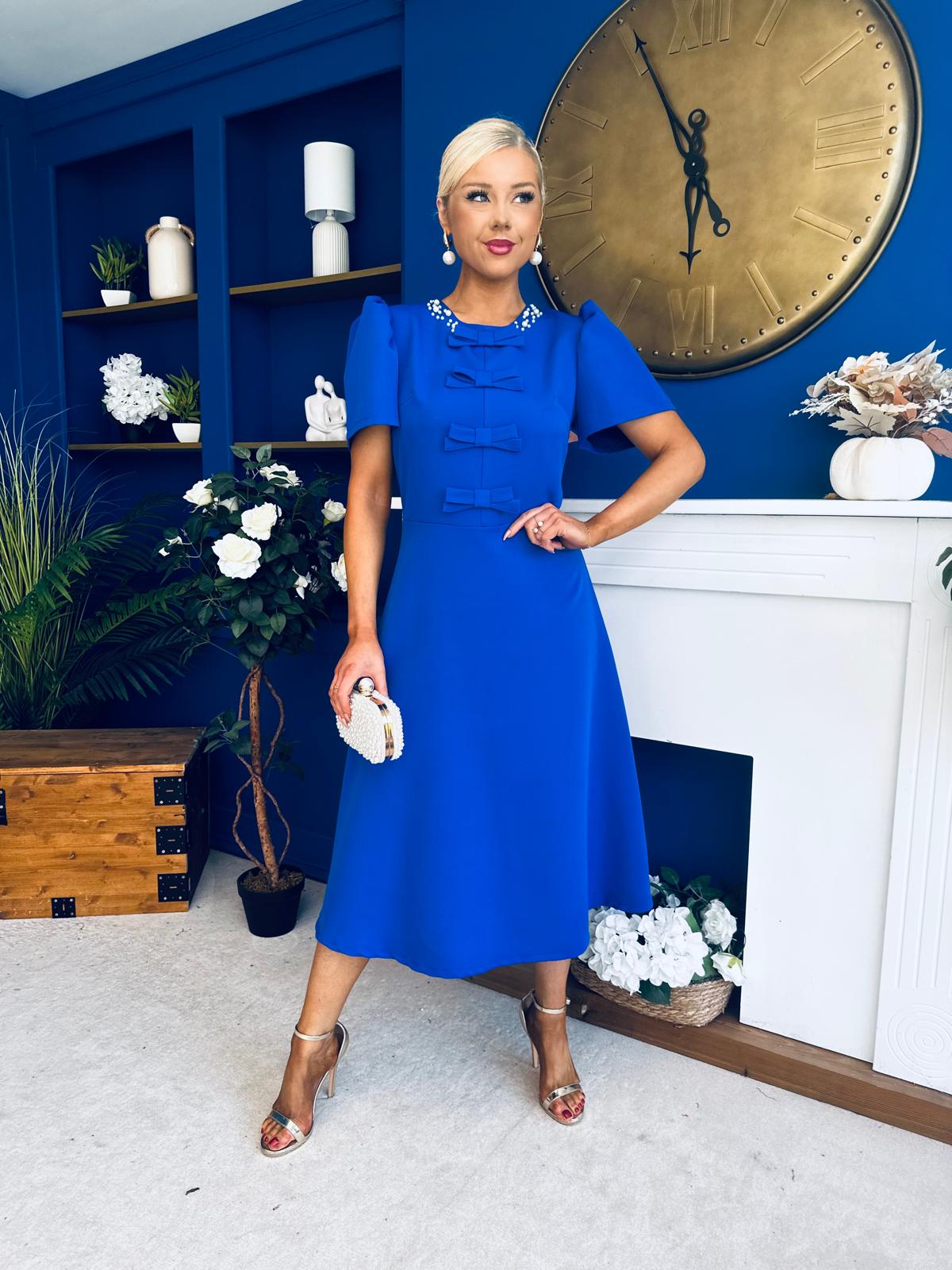 Charlotte Pearl & Bow Detail Occasion Dress Cobalt