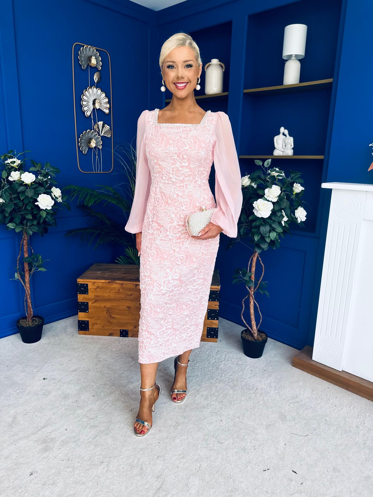 Hilda Pearl Embellished Midi Dress Pwr Pink