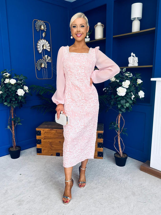 Hilda Pearl Embellished Midi Dress Pwr Pink