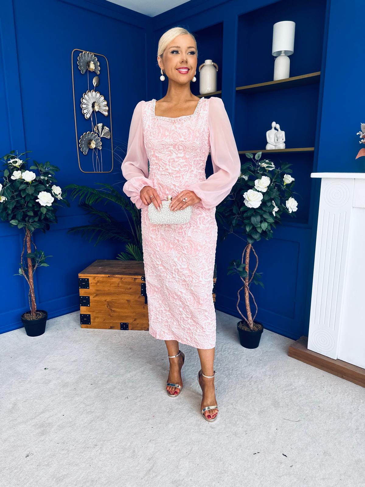 Hilda Pearl Embellished Midi Dress Pwr Pink