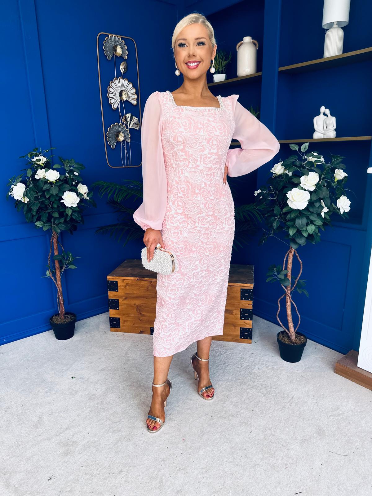 Hilda Pearl Embellished Midi Dress Pwr Pink