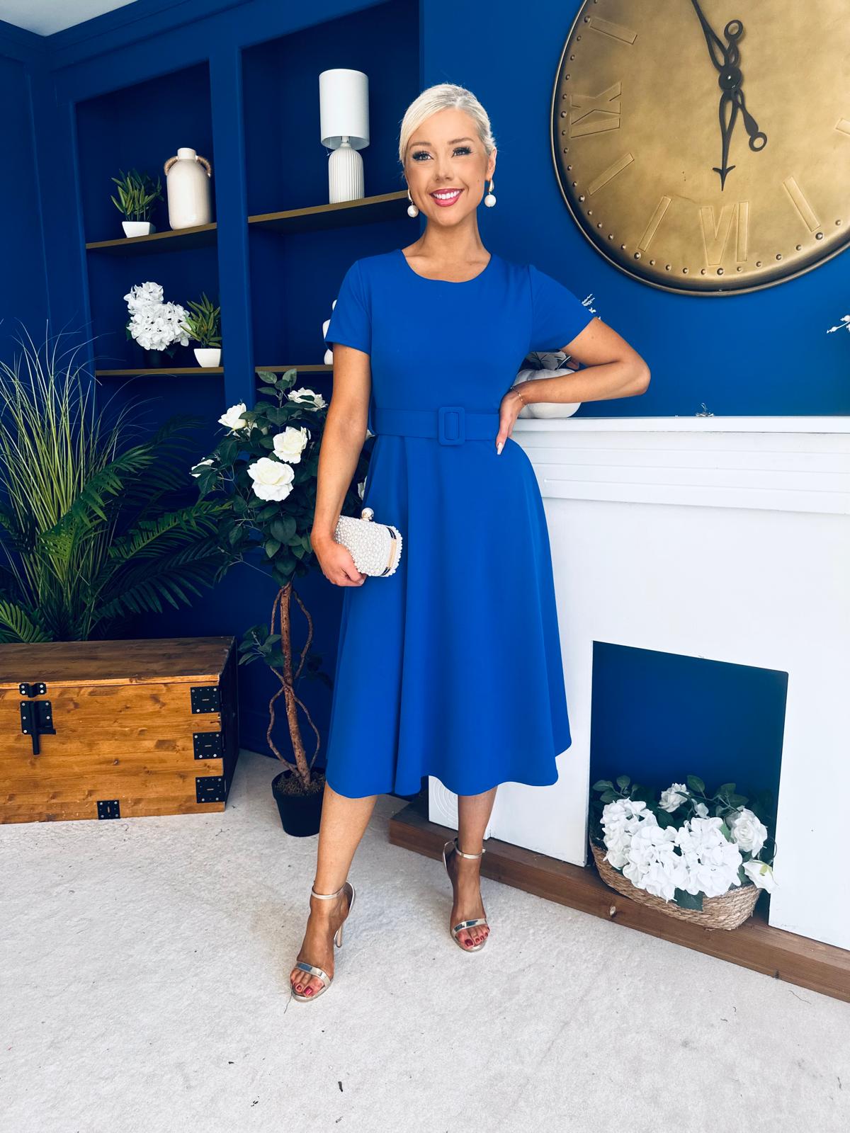 Iona Belted Occasion Midi Dress Cobalt