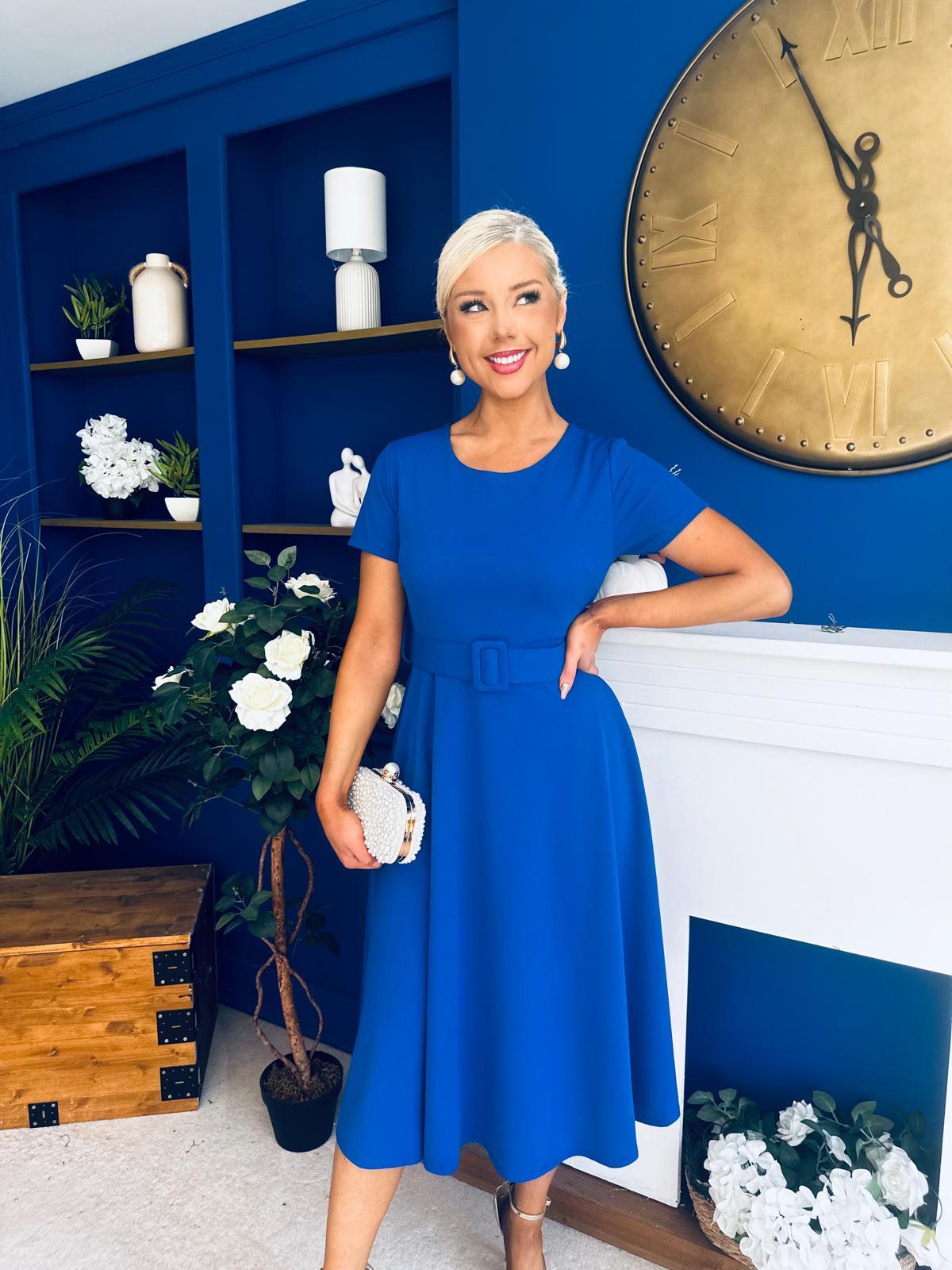 Iona Belted Occasion Midi Dress Cobalt