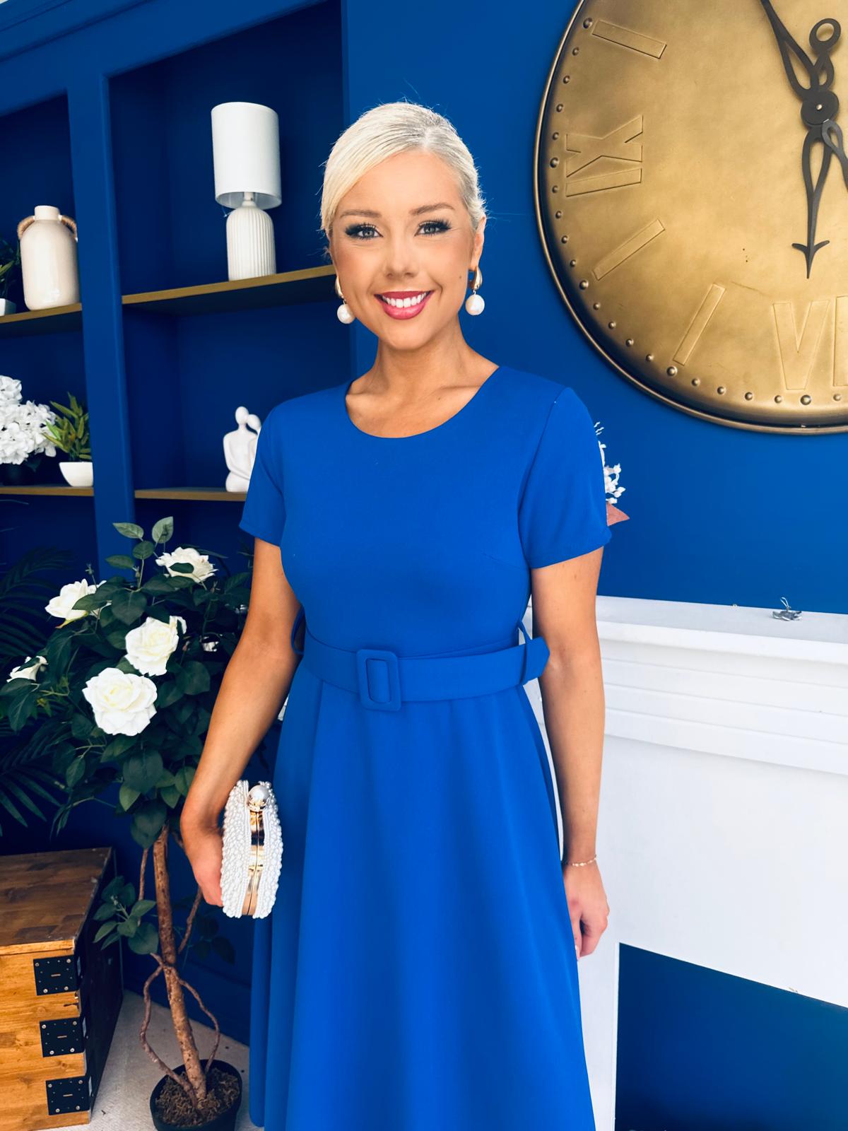 Iona Belted Occasion Midi Dress Cobalt