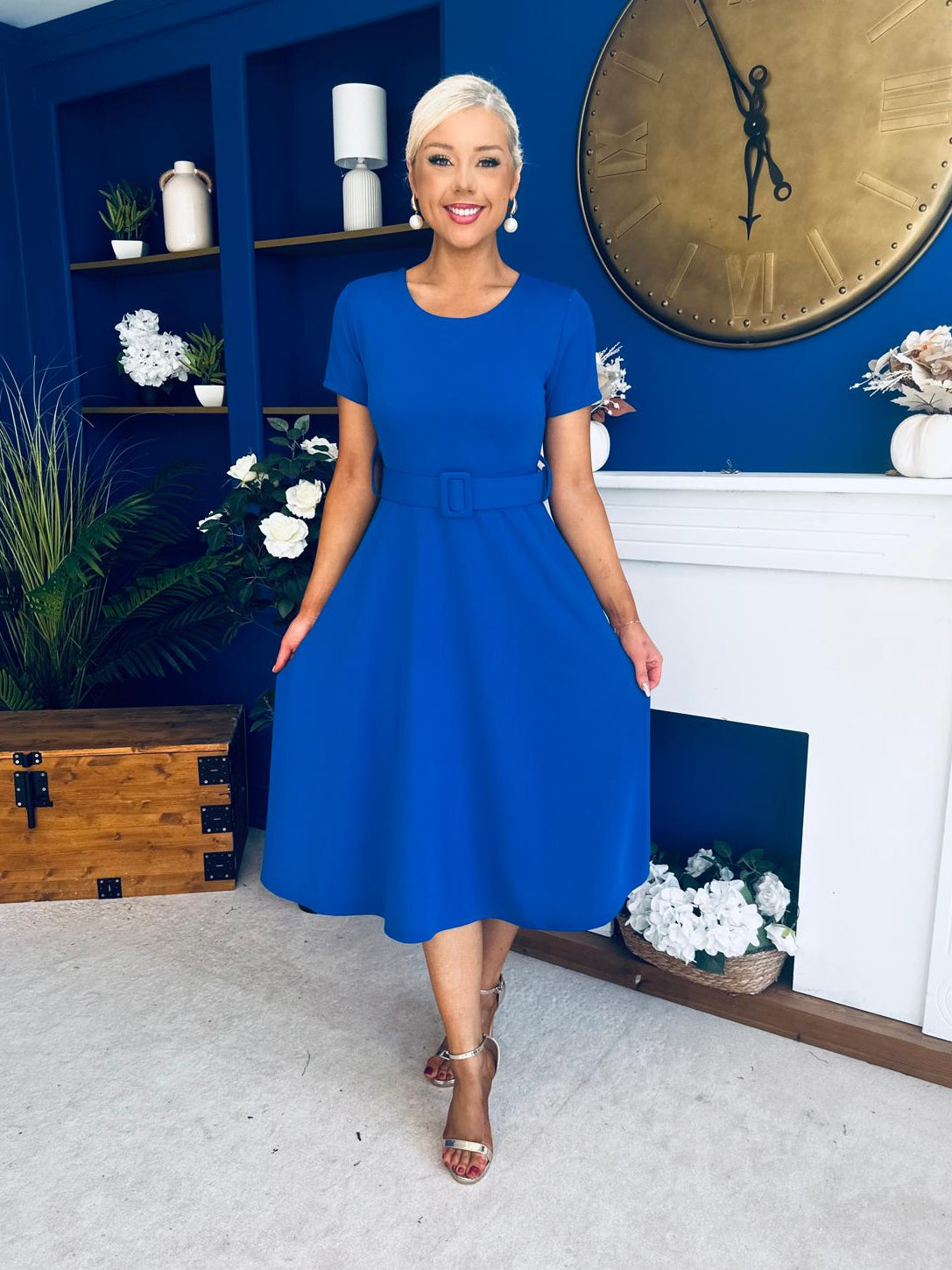 Iona Belted Occasion Midi Dress Cobalt