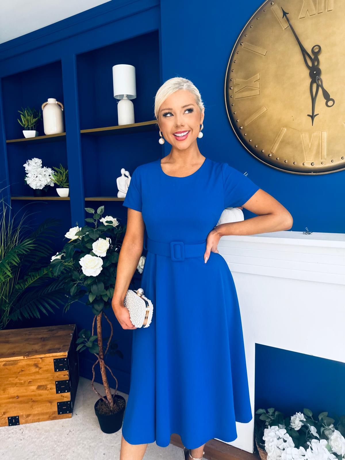 Iona Belted Occasion Midi Dress Cobalt