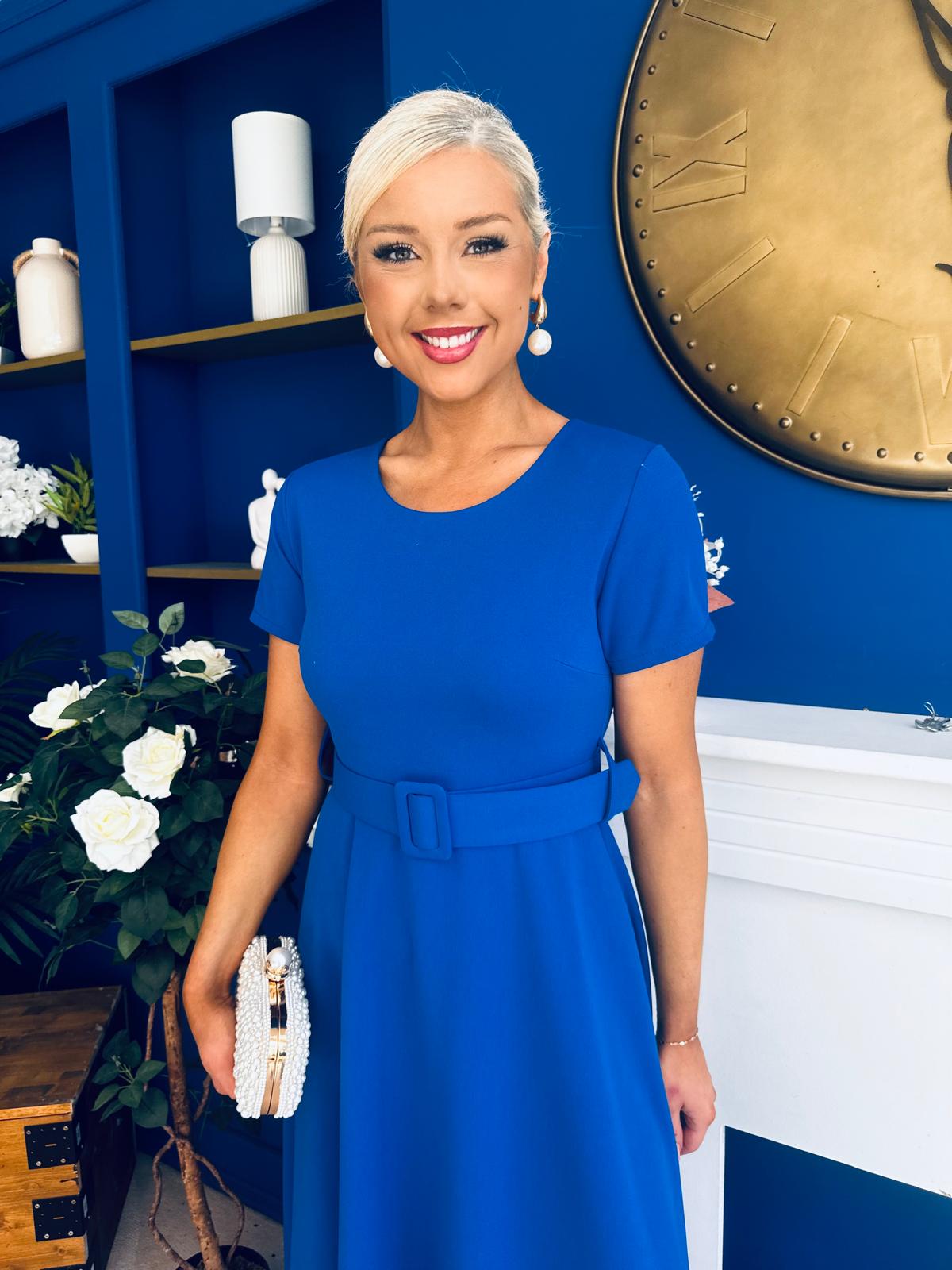Iona Belted Occasion Midi Dress Cobalt