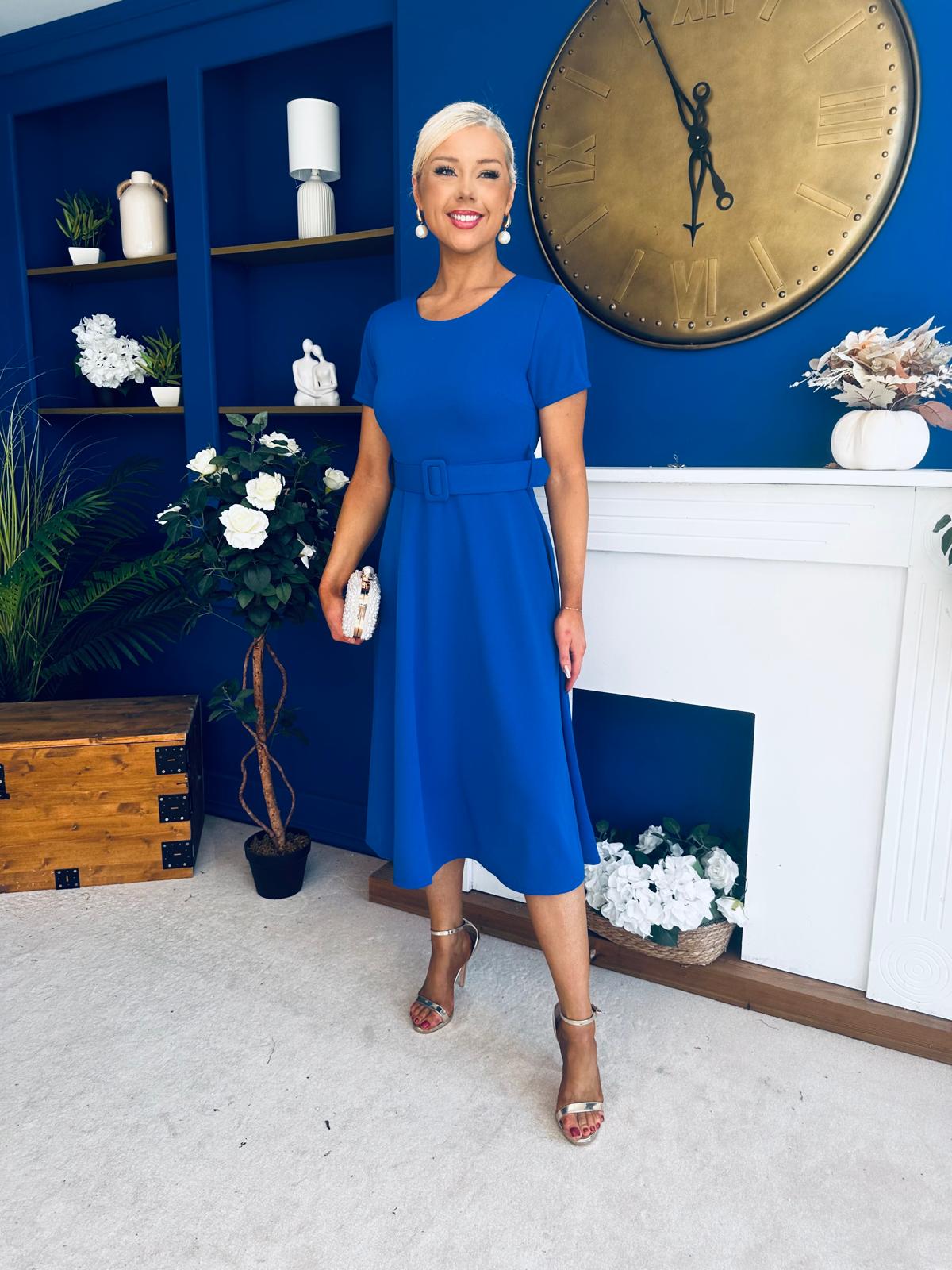 Iona Belted Occasion Midi Dress Cobalt