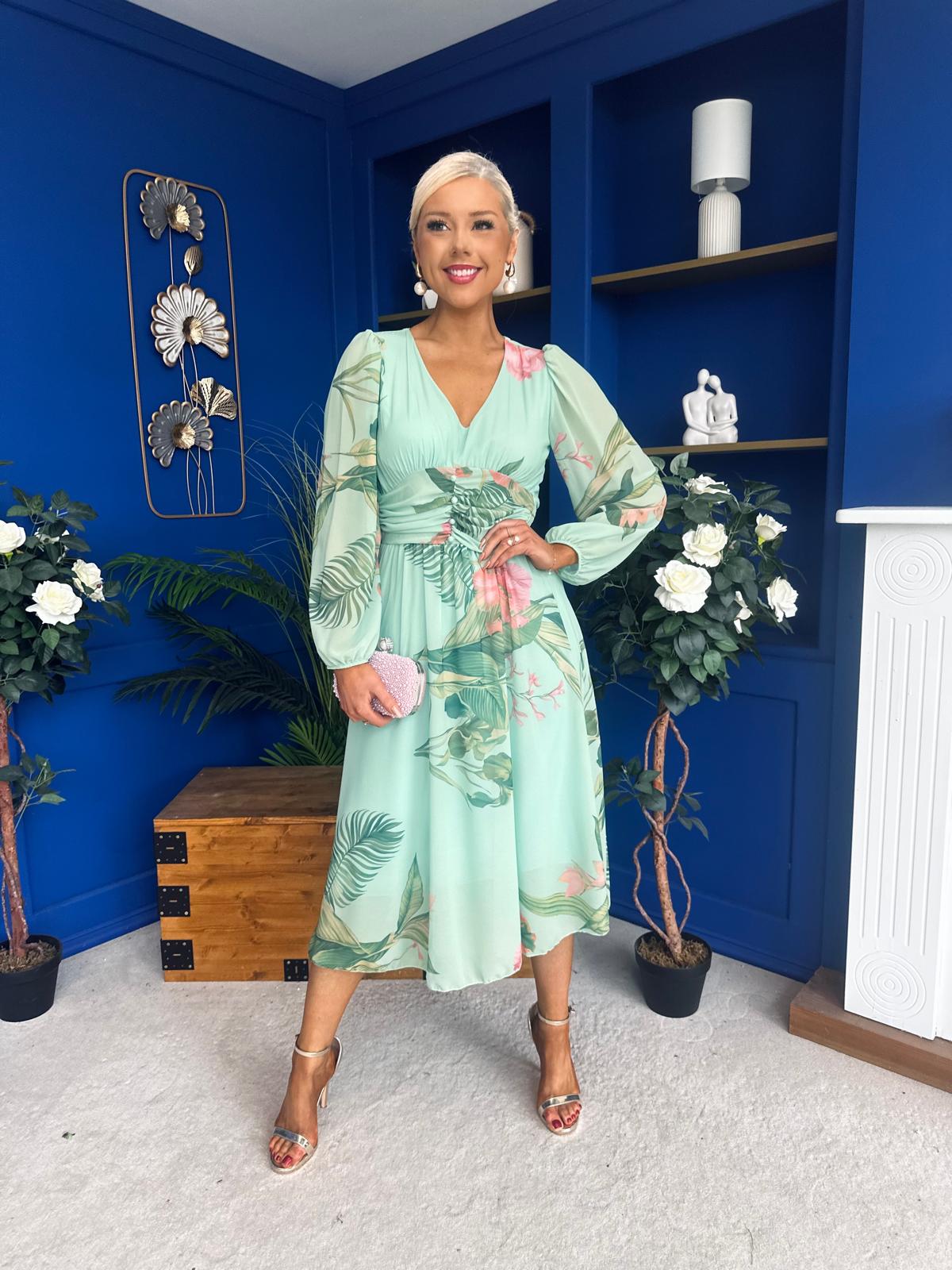 Bronagh Banded Midi Dress Floral Pastel Green