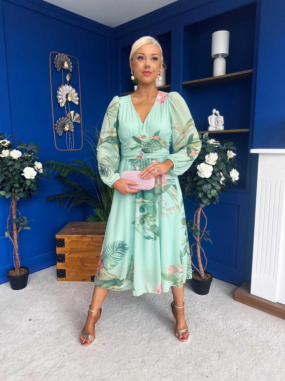 Bronagh Banded Midi Dress Floral Pastel Green