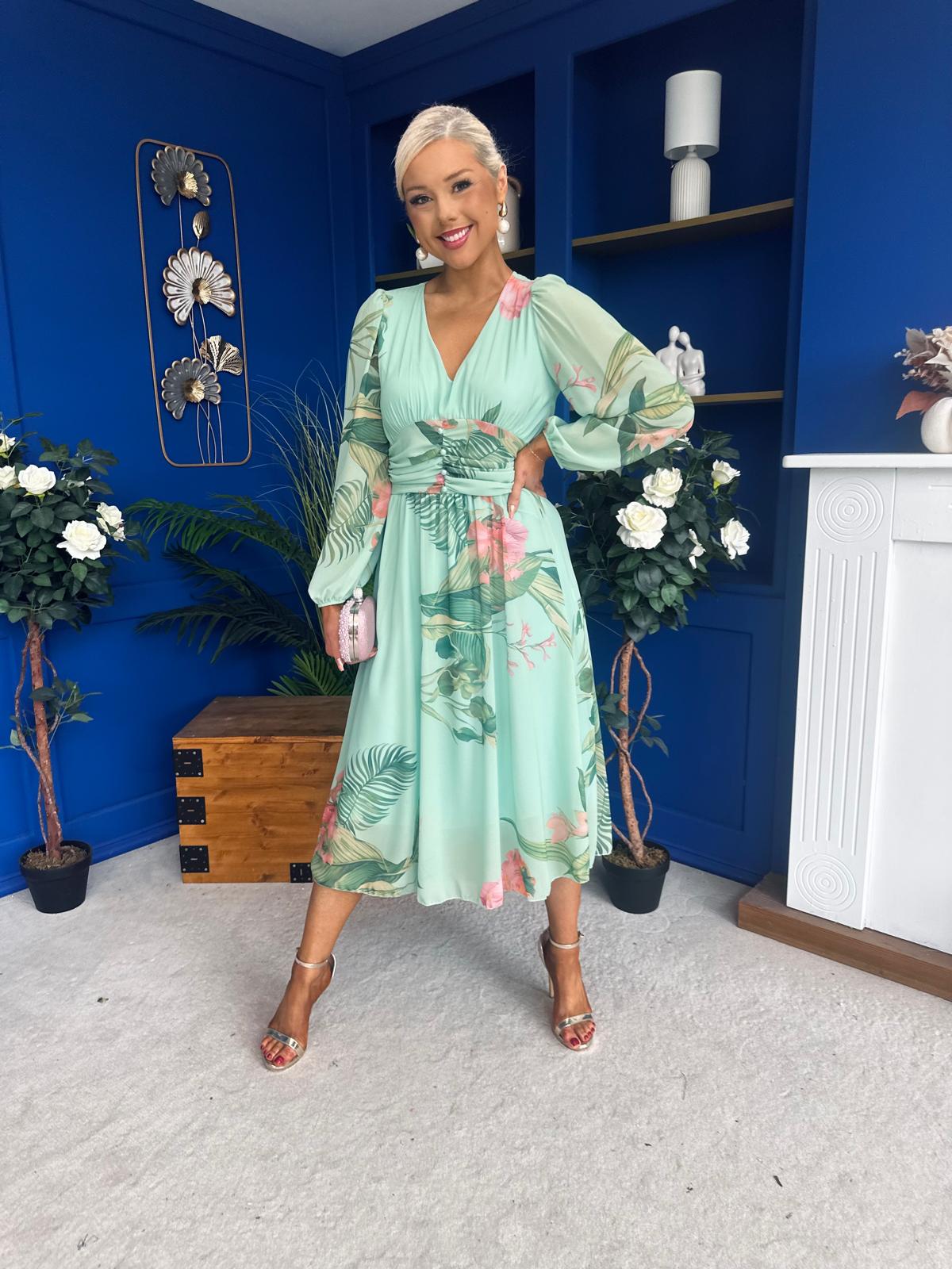 Bronagh Banded Midi Dress Floral Pastel Green