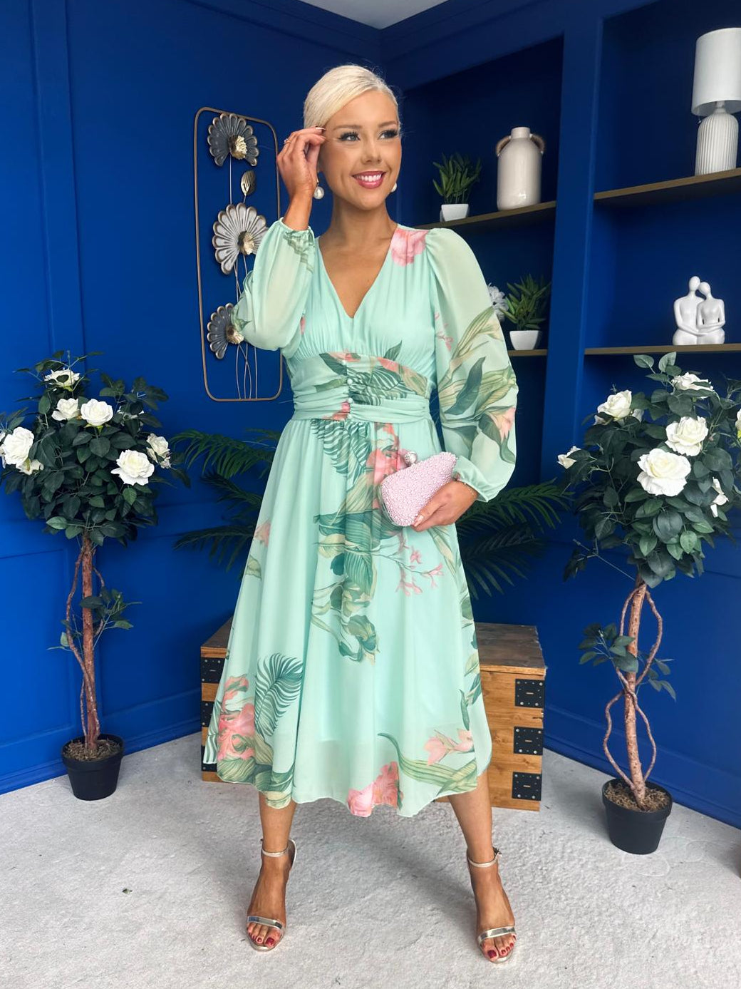 Bronagh Banded Midi Dress Floral Pastel Green