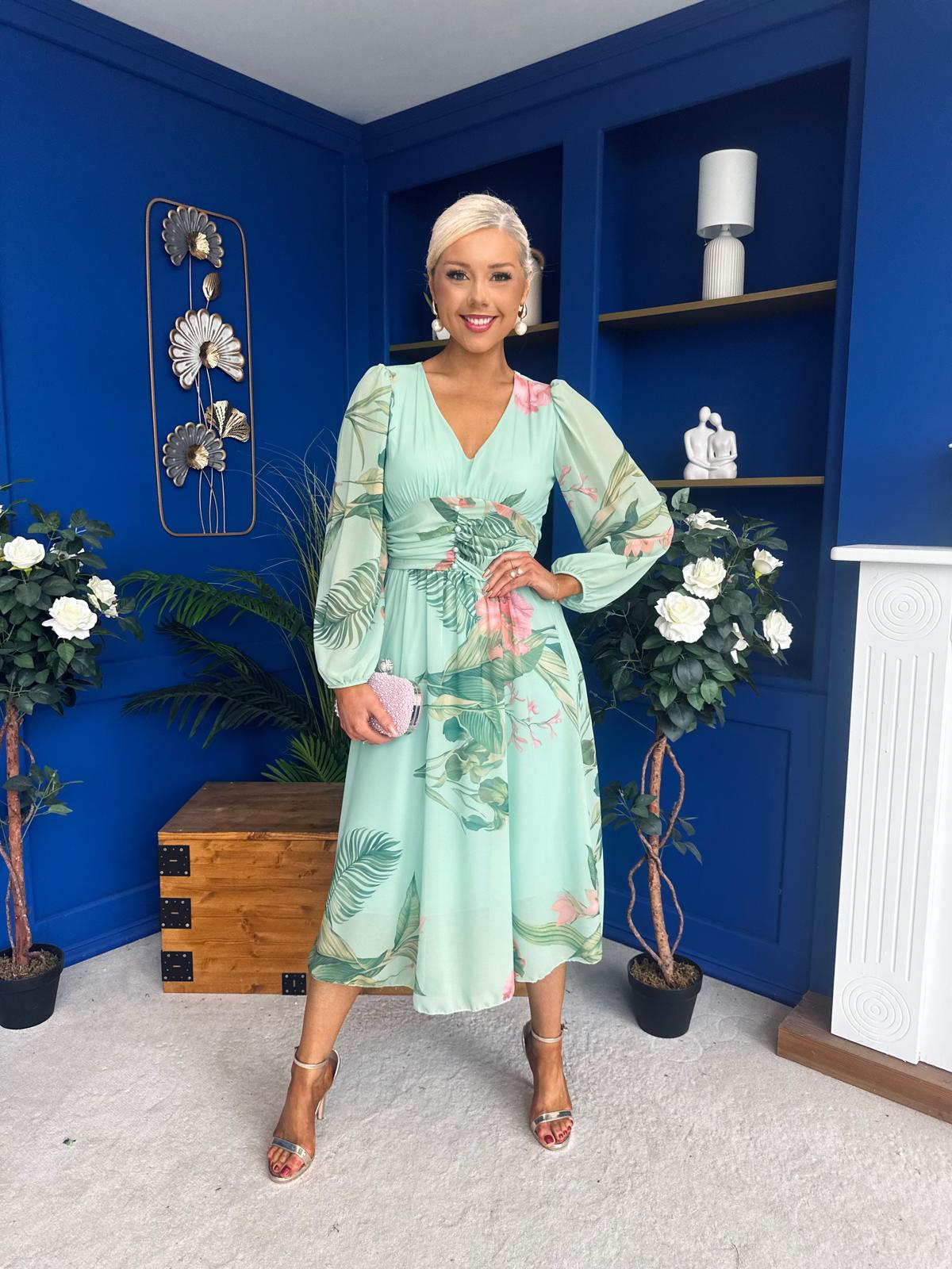 Bronagh Banded Midi Dress Floral Pastel Green